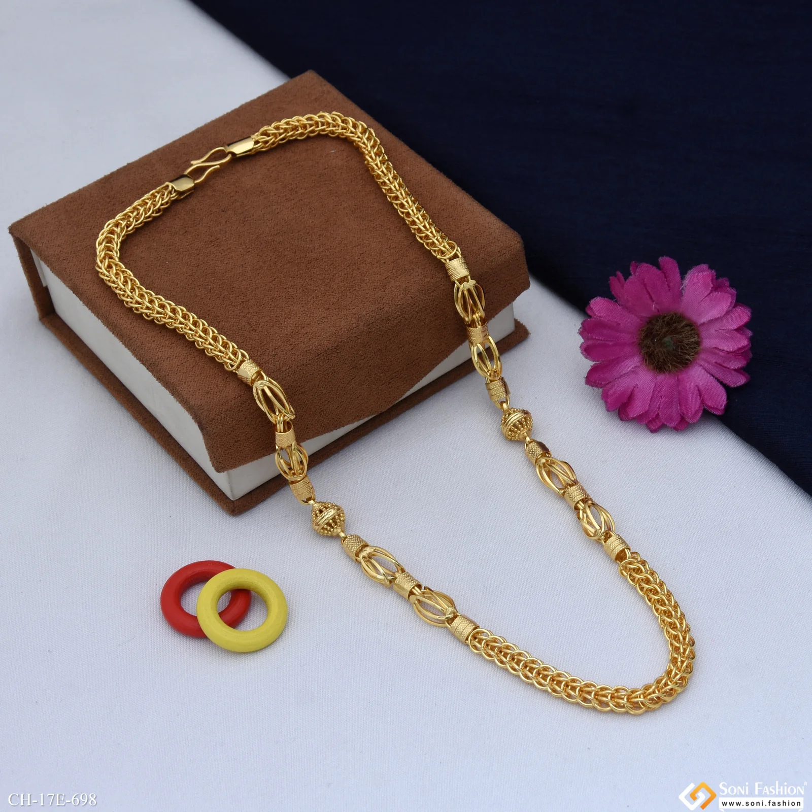 Excellent Design Gold Plated Rajwadi Chain for Men - Style E698 - Image 4