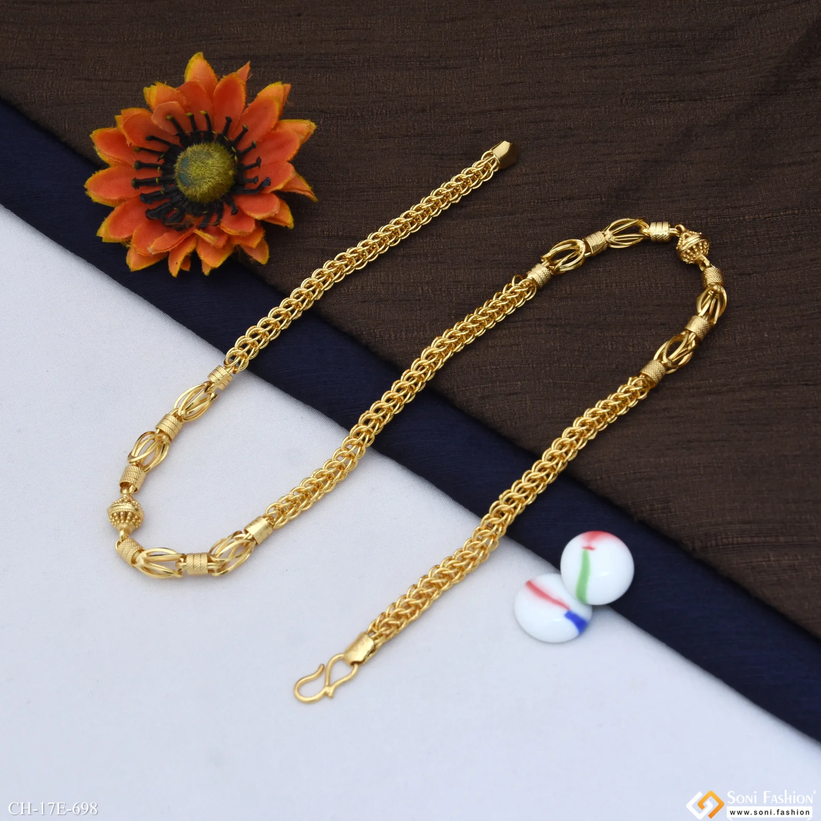Excellent Design Gold Plated Rajwadi Chain for Men - Style E698 - Image 5