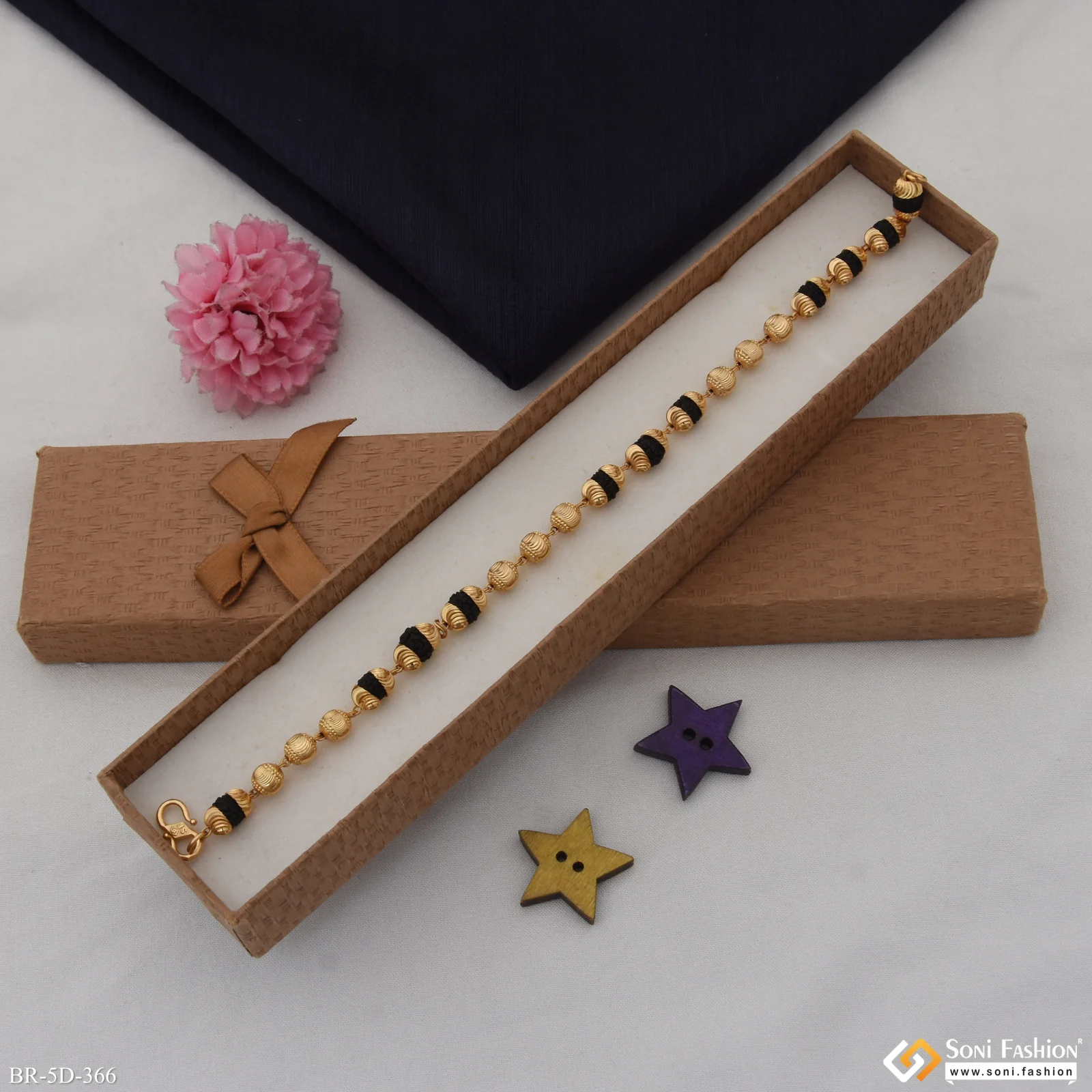 Excellent Design Gold Plated Rudraksha Bracelet for Men - Style D366 - Image 4