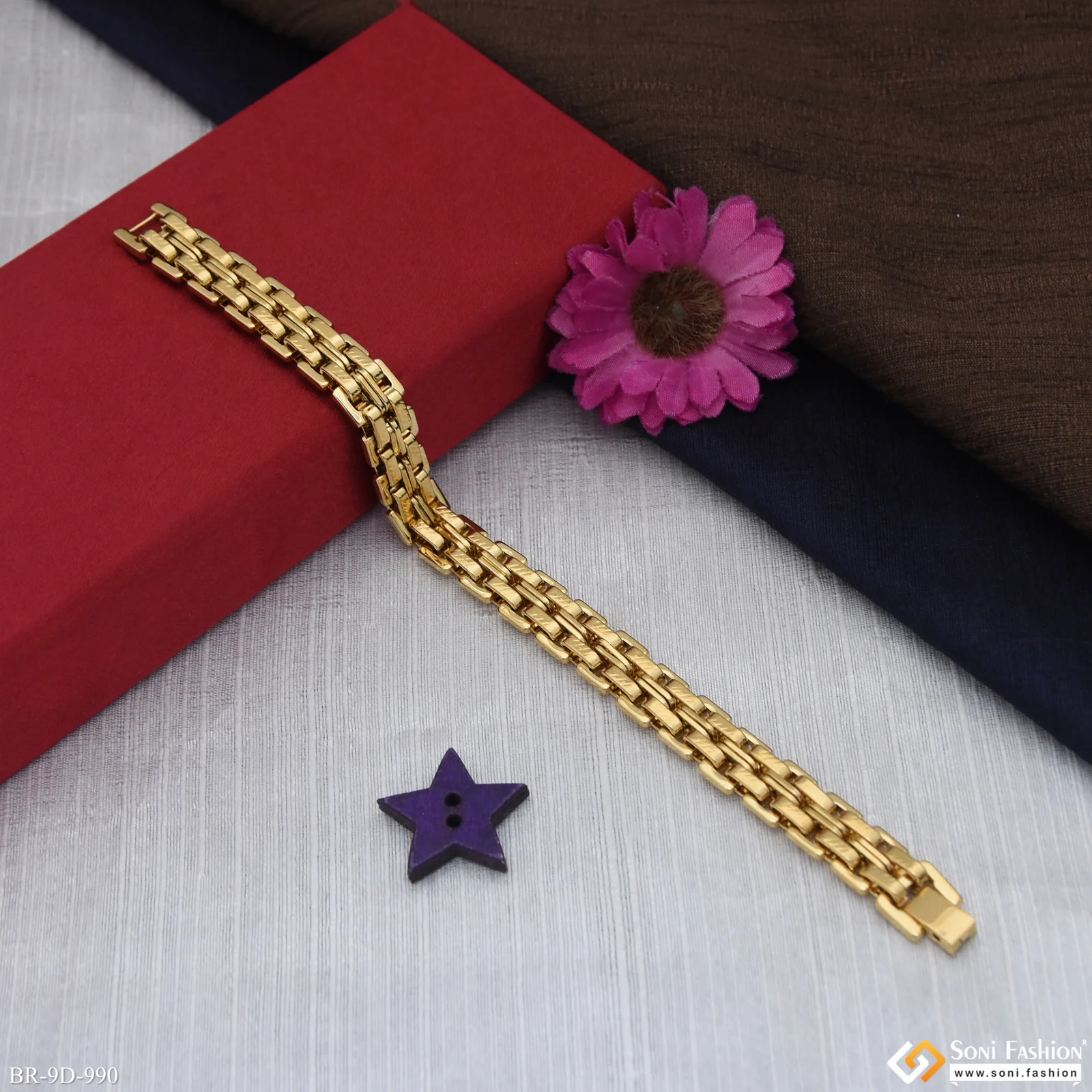 Excellent Design Golden Color Stainless Steel Bracelet for Men - Style D990 - Image 5