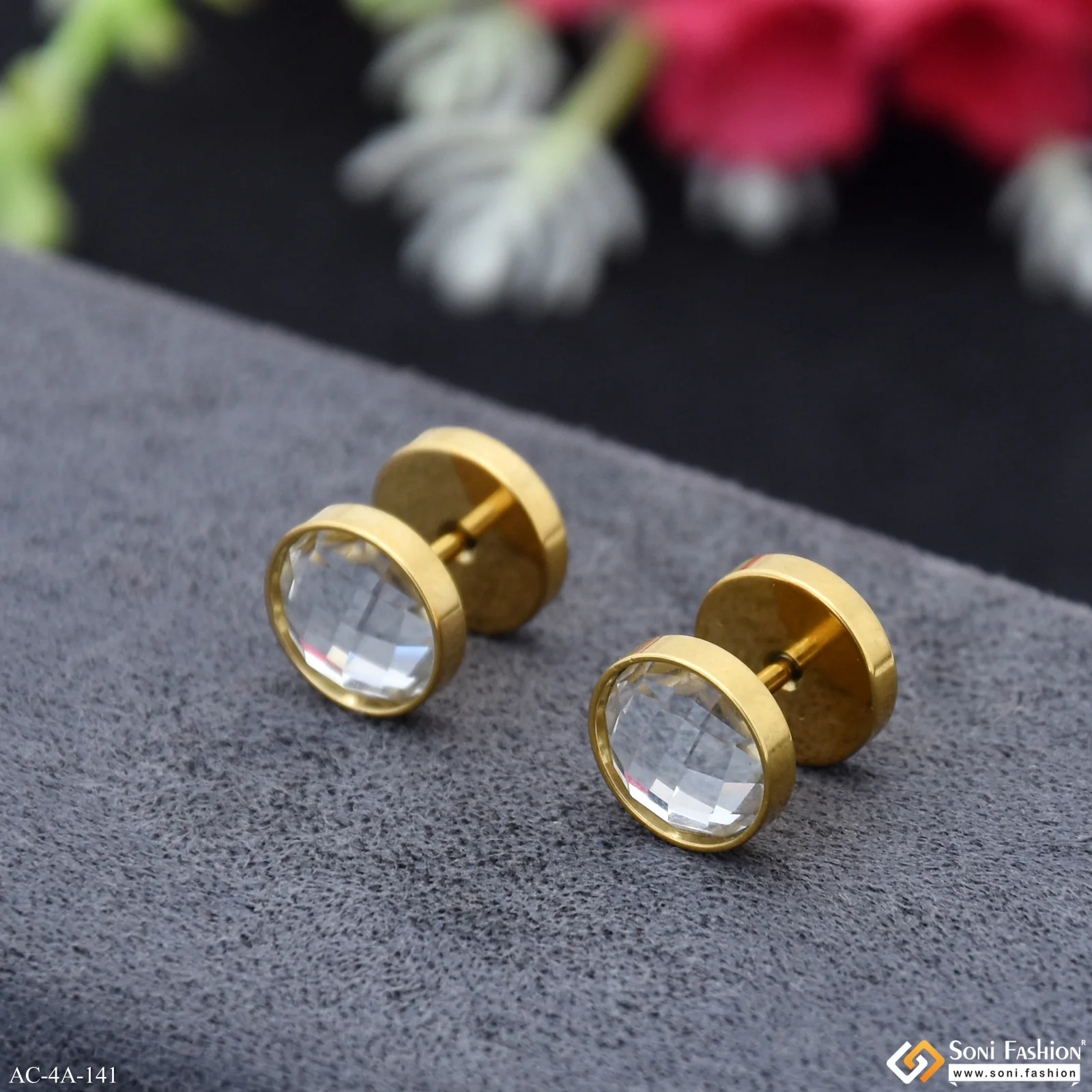 Excellent Design Golden Color Stud Earring for Men (2 Pc) - Style A141 - Image 3