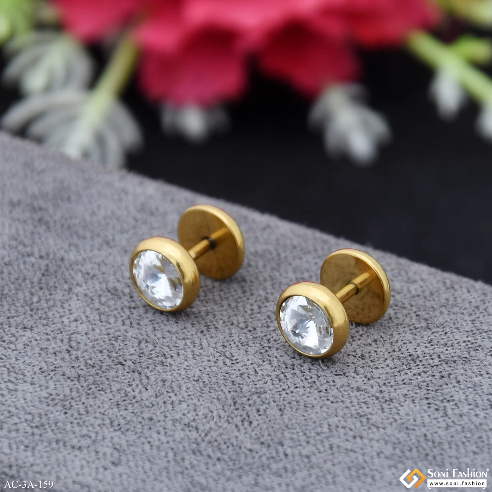 Excellent Design Golden Color Stud Earring for Men (2 Pc) - Style A159 - Image 3