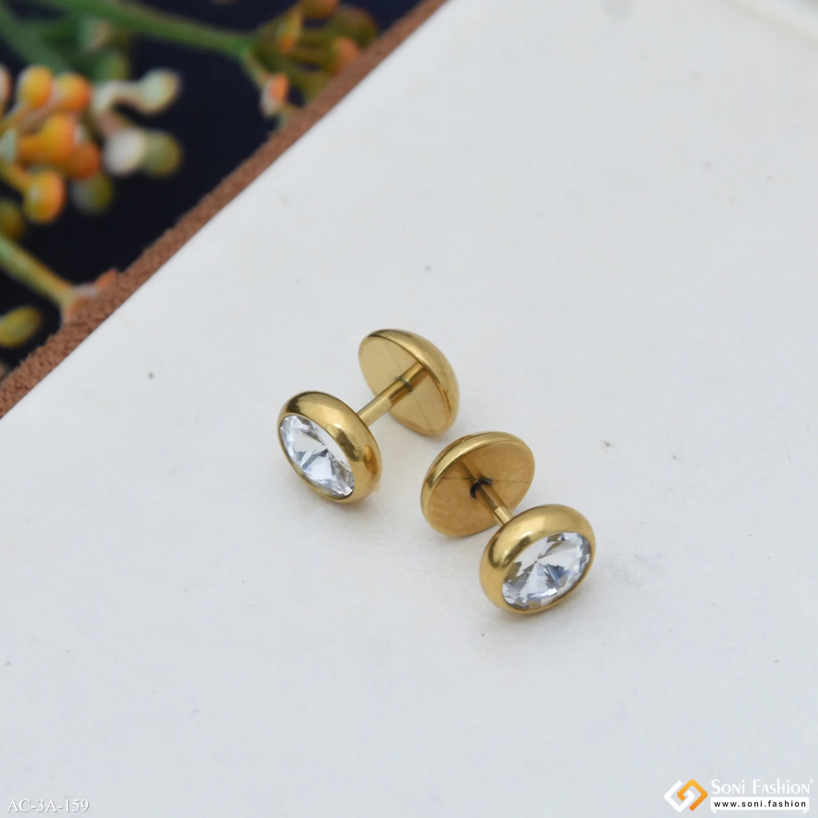 Excellent Design Golden Color Stud Earring for Men (2 Pc) - Style A159 - Image 5