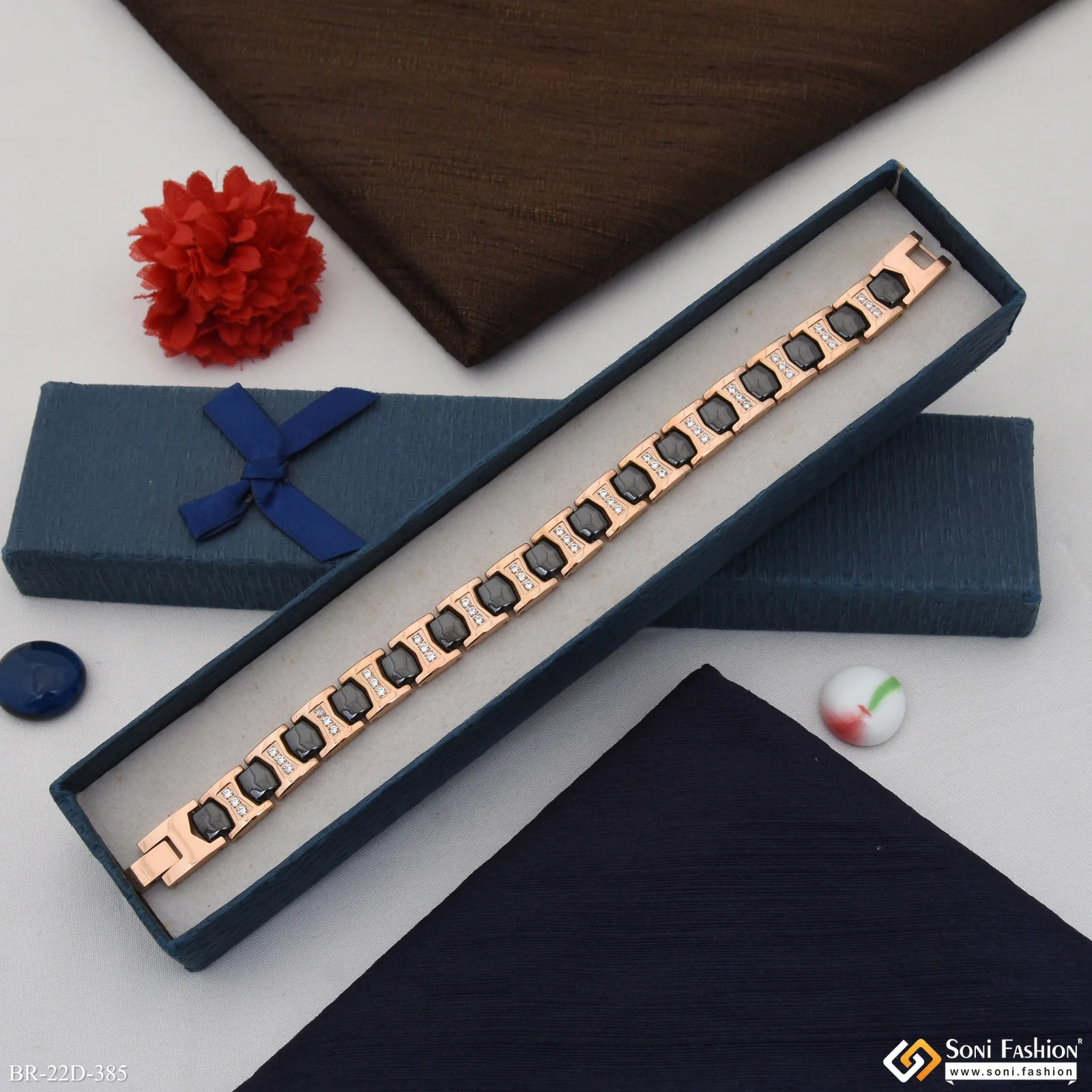 Excellent Design Rose Gold Color Ceramic & Steel Bracelet for Men - Style D385 - Image 4