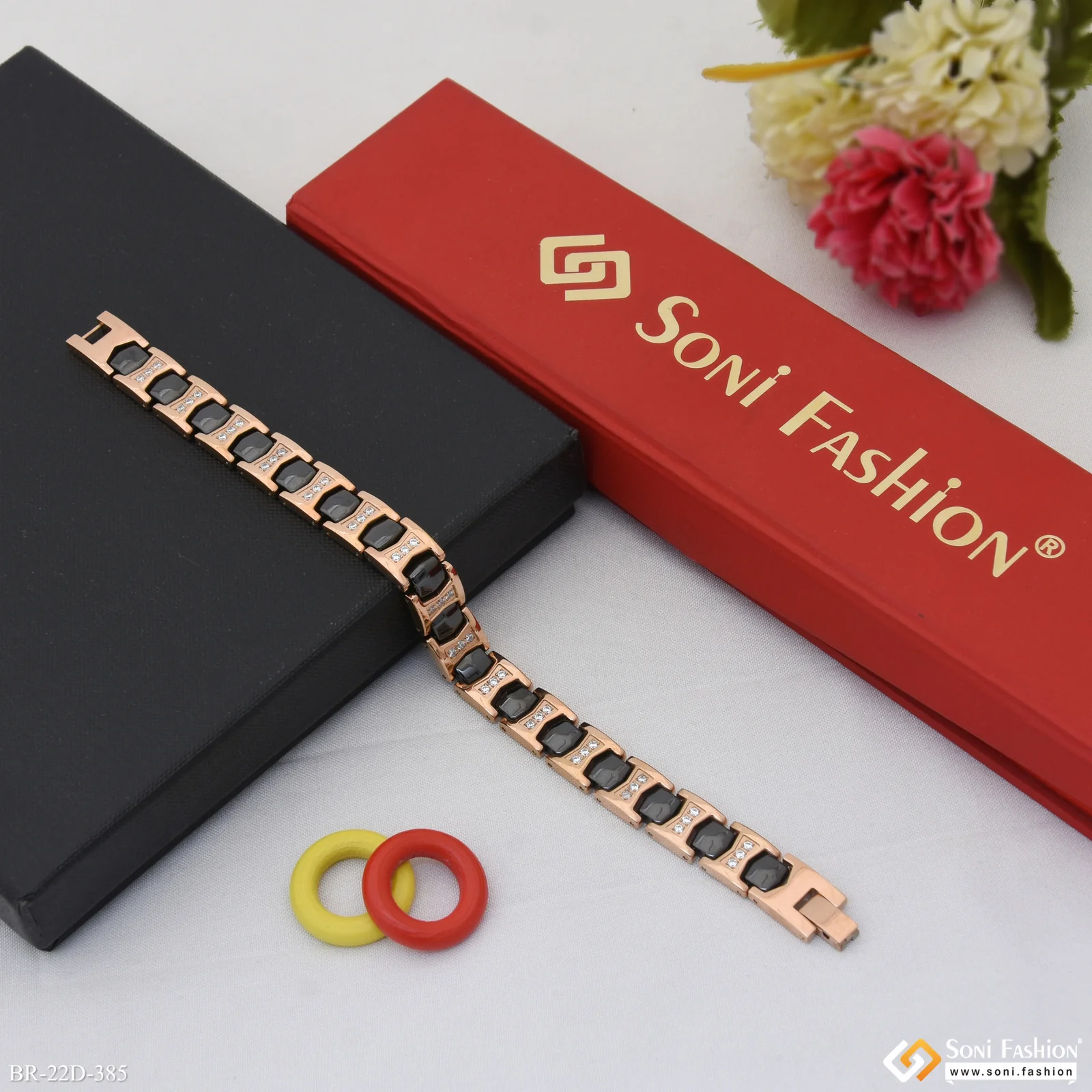 Excellent Design Rose Gold Color Ceramic & Steel Bracelet for Men - Style D385 - Image 5