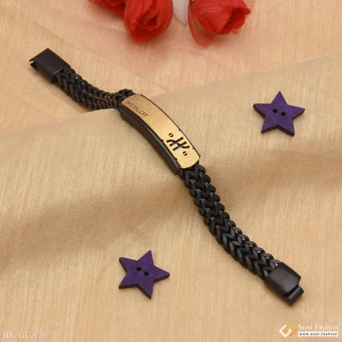 Exceptional Design High-Quality Black & Golden Color Bracelet for Men - Style C176 - Image 2