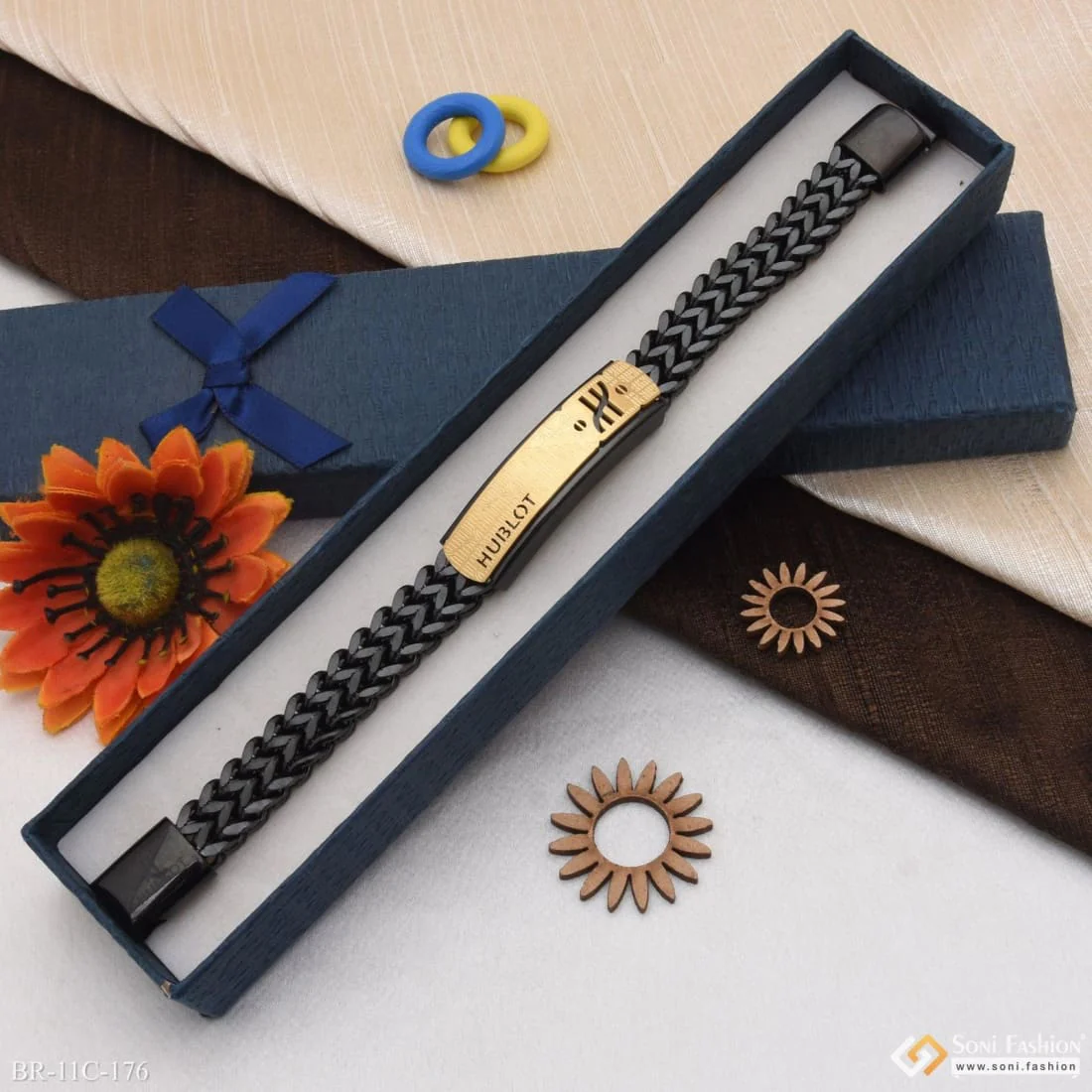 Exceptional Design High-Quality Black & Golden Color Bracelet for Men - Style C176 - Image 3