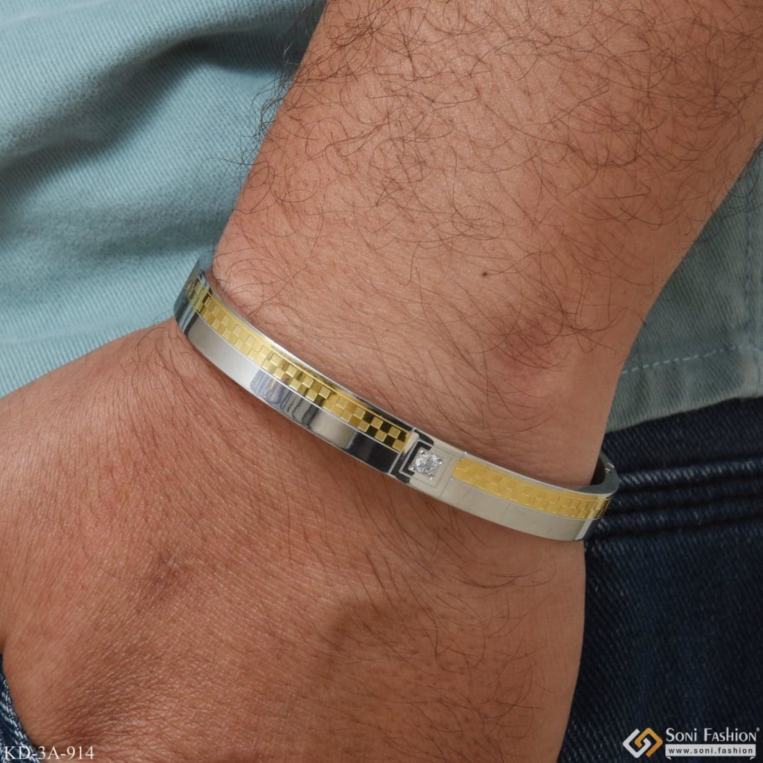Exceptional Design High-Quality Golden & Silver Color Kada for Men - Style A914