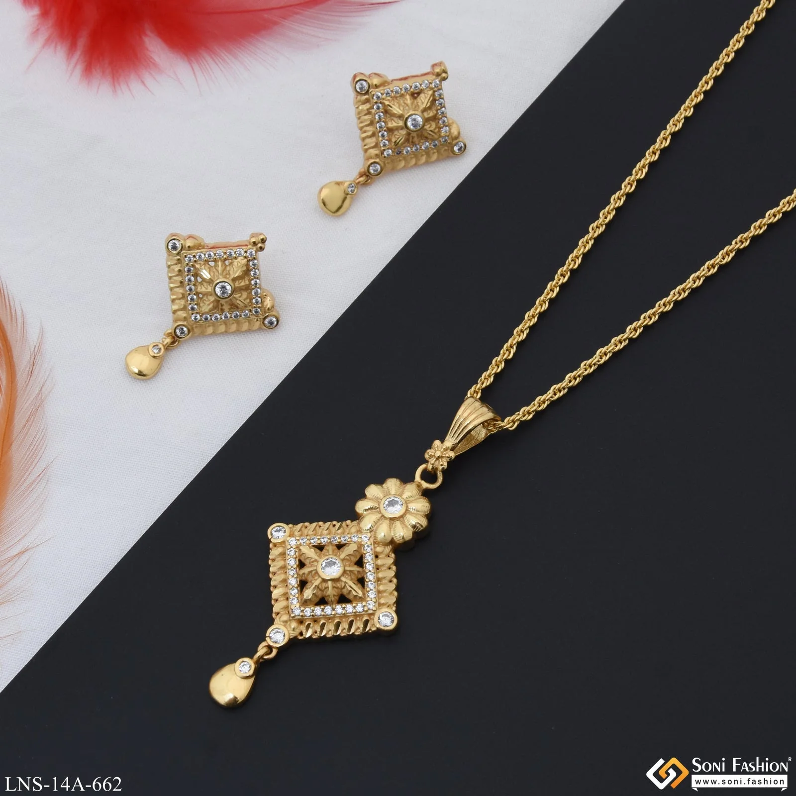 Exclusive Design Fancy Design Gold Plated Necklace Set for Lady - Style A662 - Image 6