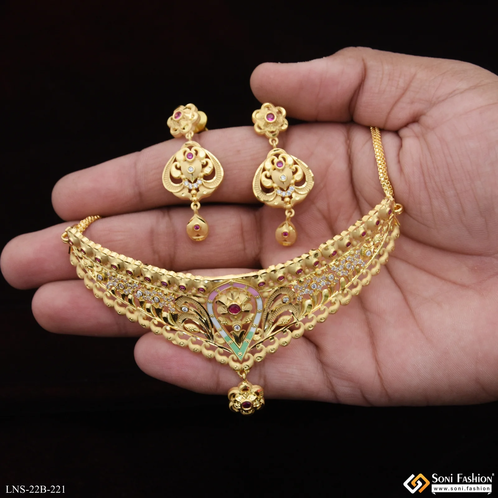Exclusive Design Gold Plated Choker Necklace Set for Ladies - Style B221 - Image 2