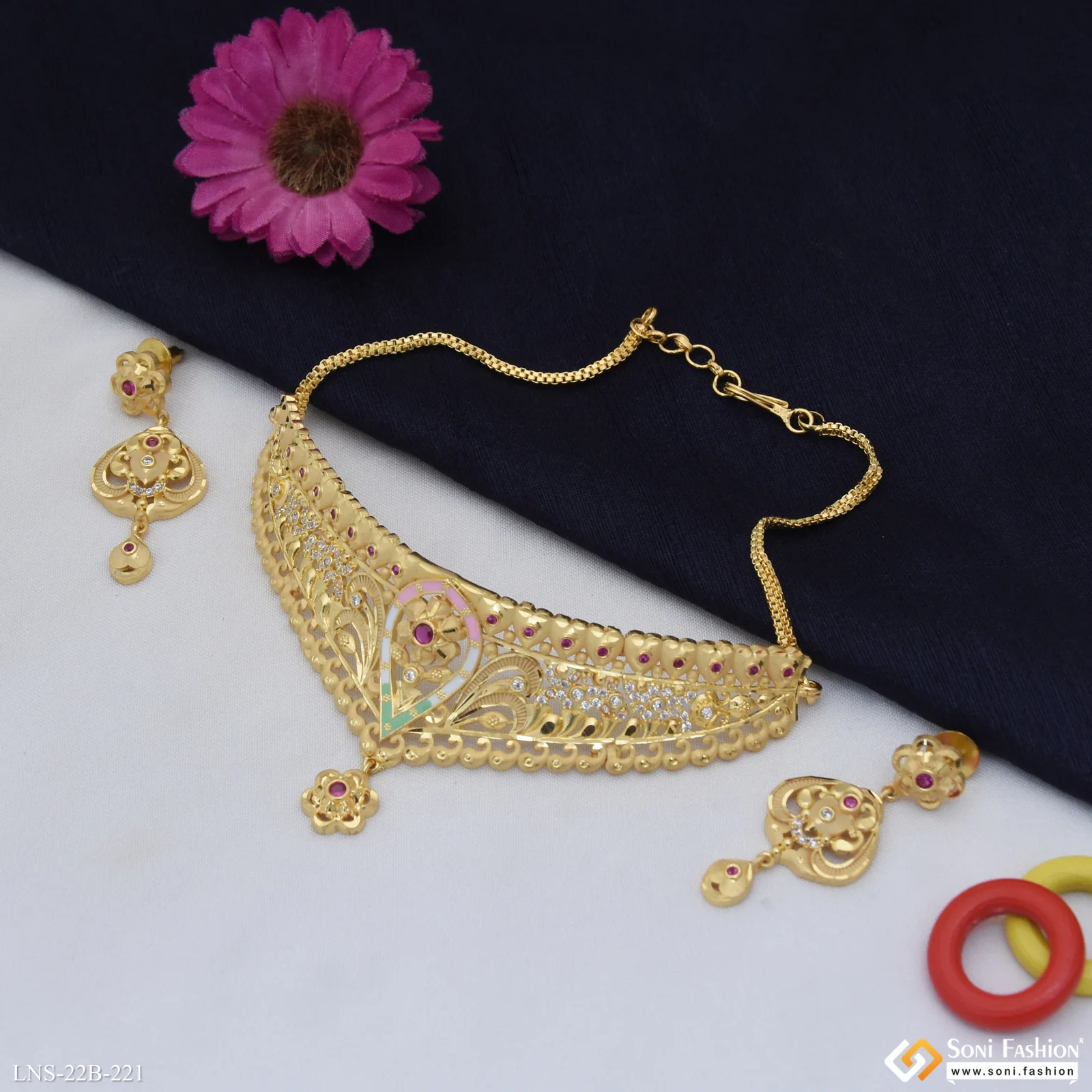 Exclusive Design Gold Plated Choker Necklace Set for Ladies - Style B221 - Image 3