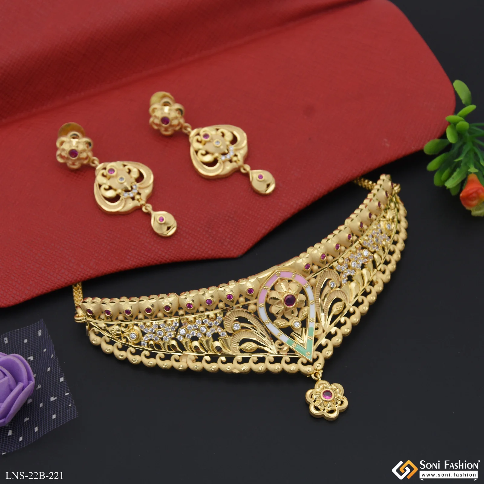 Exclusive Design Gold Plated Choker Necklace Set for Ladies - Style B221 - Image 4