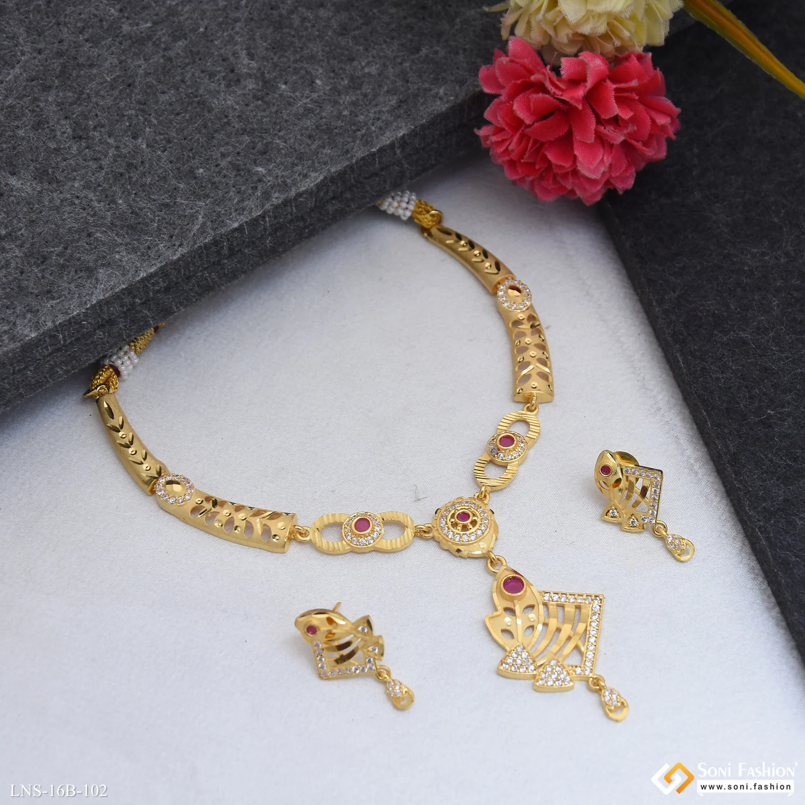 Exclusive Design Gold Plated Necklace Set for Women - Style B102 - Image 3