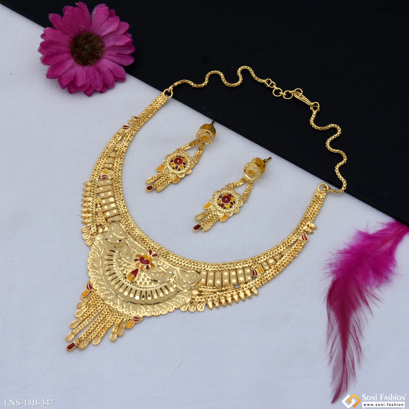 Exclusive Design Gold Plated Necklace Set for Women - Style B347 - Image 3