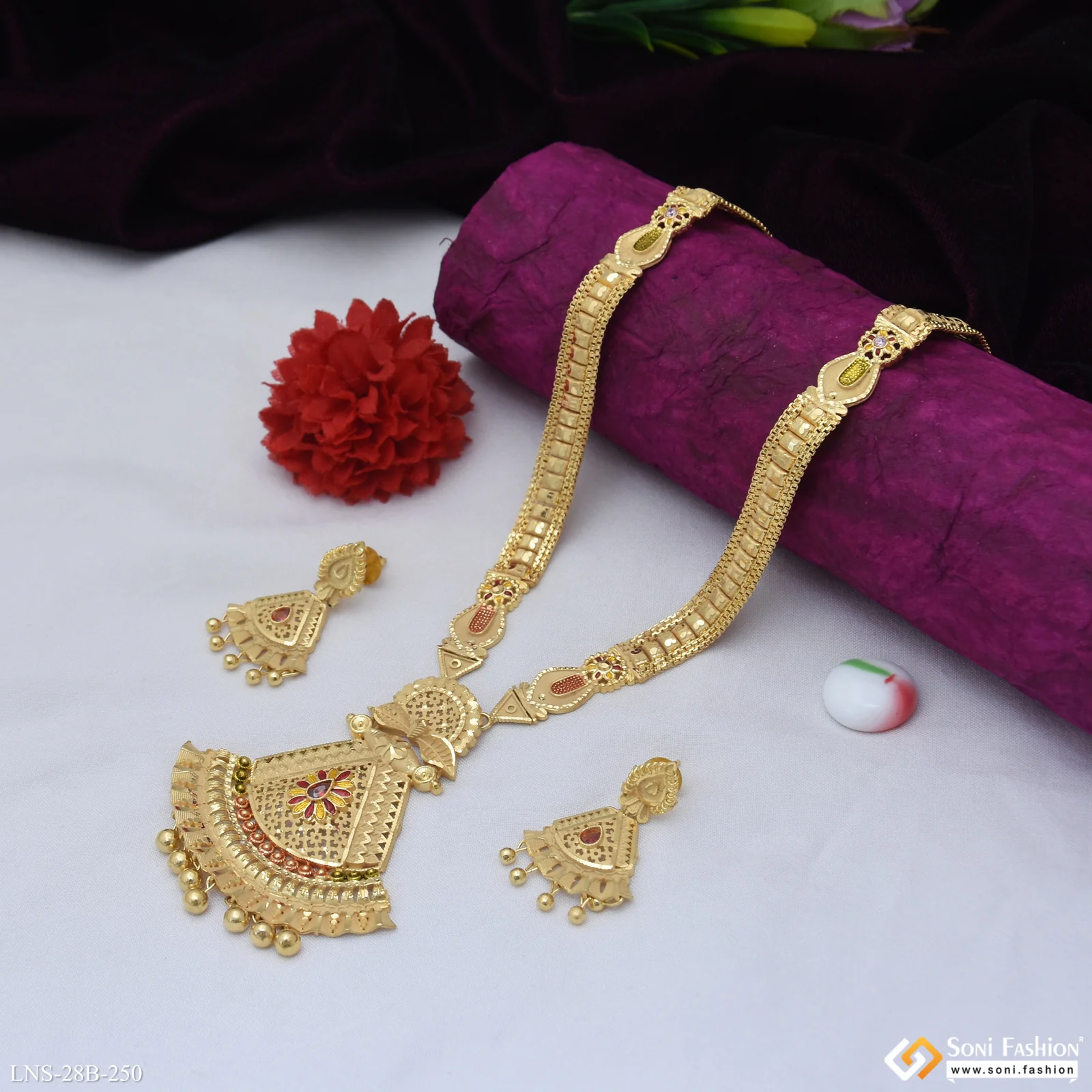 Exclusive Design Gold Plated Rani Haar Necklace Set for Women - Style B250 - Image 3