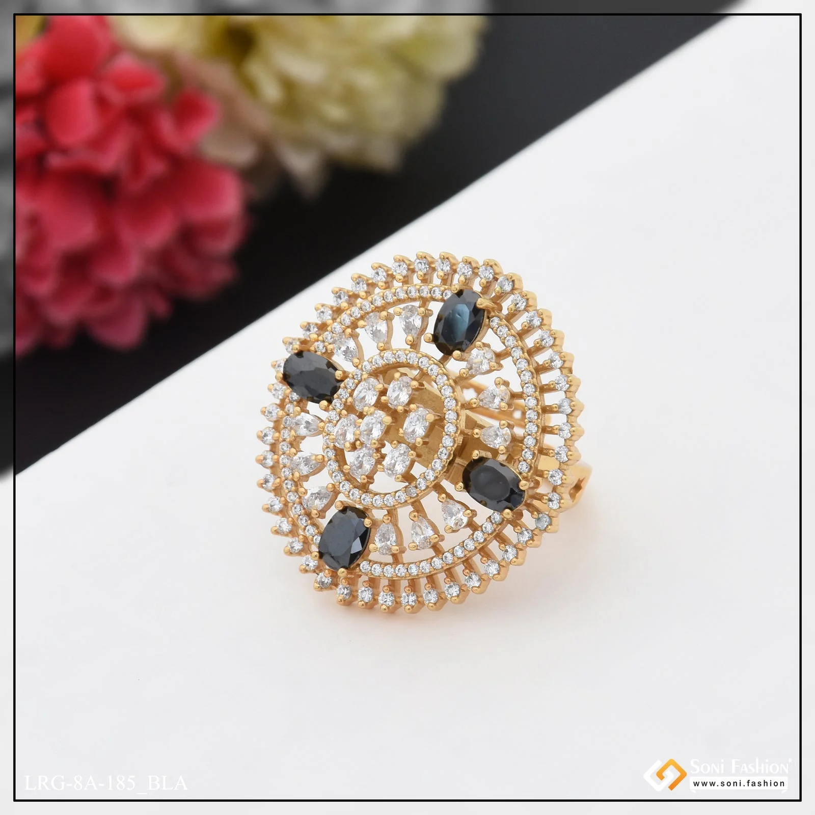 Exclusive Design with Diamond Classic Design Gold Plated Ring for Lady - Style A185 - Image 4