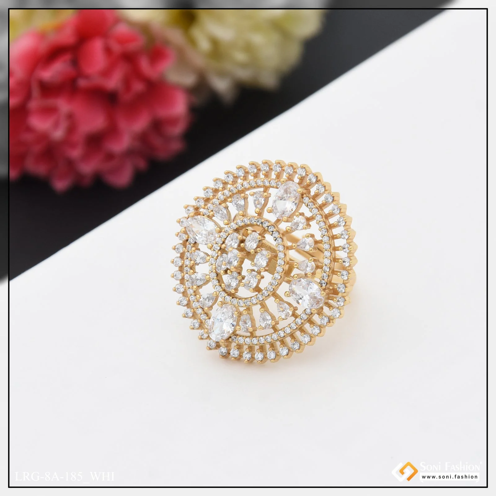 Exclusive Design with Diamond Classic Design Gold Plated Ring for Lady - Style A185 - Image 6