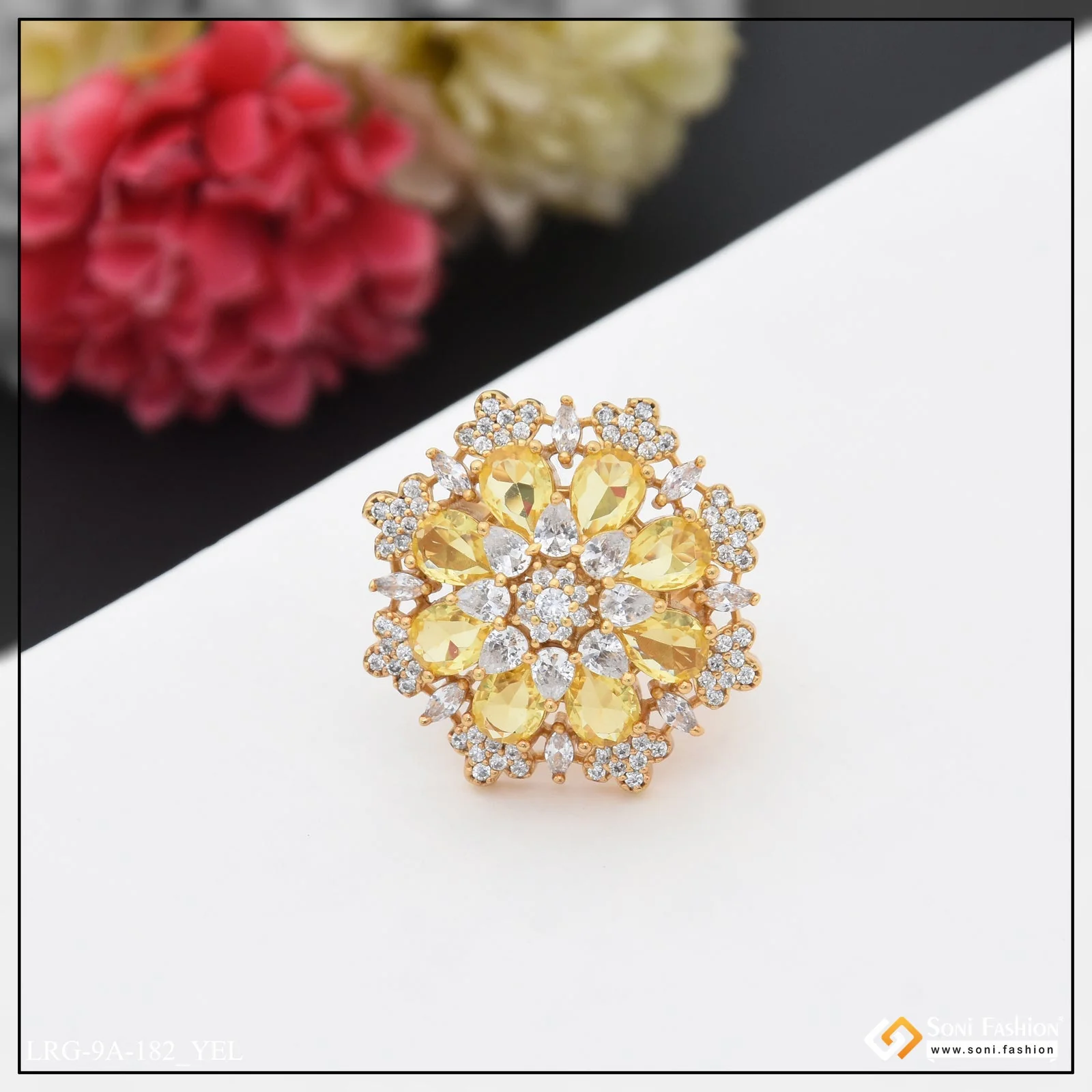 Exclusive Design with Diamond Funky Design Gold Plated Ring for Lady - Style LRG-182 - Image 4