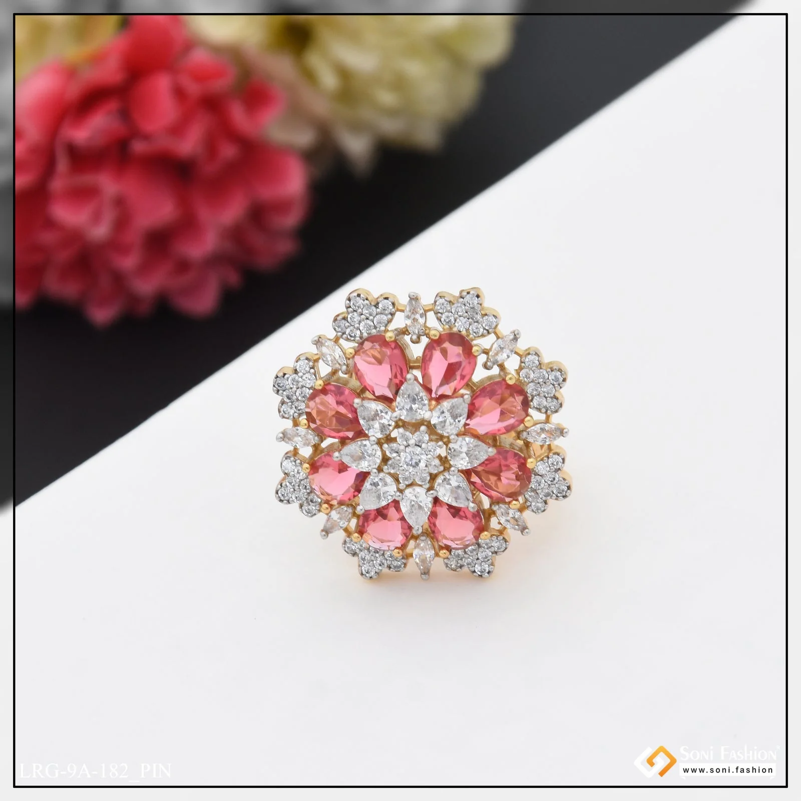 Exclusive Design with Diamond Funky Design Gold Plated Ring for Lady - Style LRG-182 - Image 6