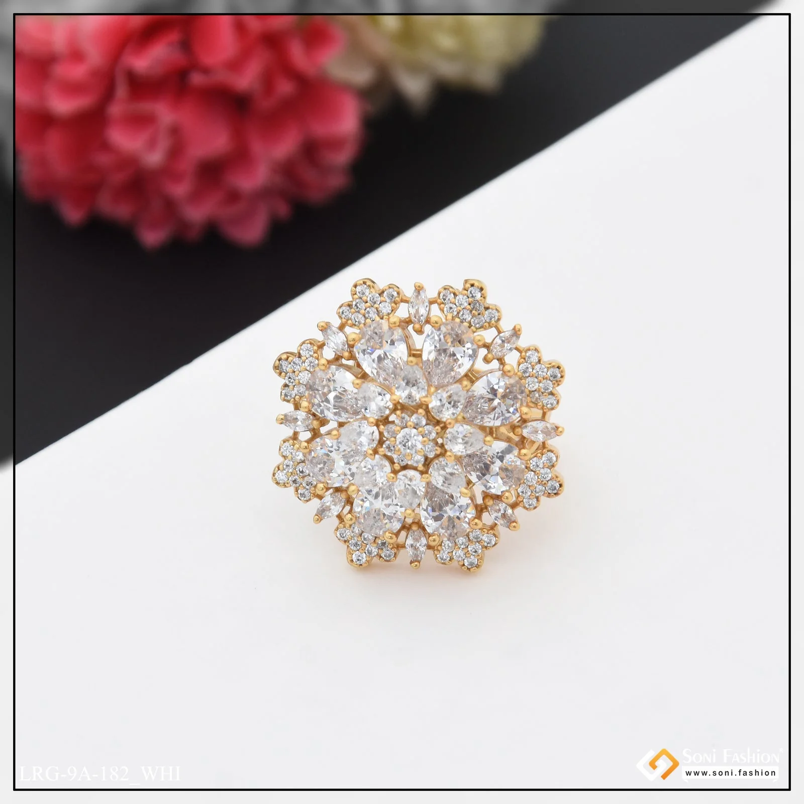 Exclusive Design with Diamond Funky Design Gold Plated Ring for Lady - Style LRG-182 - Image 7
