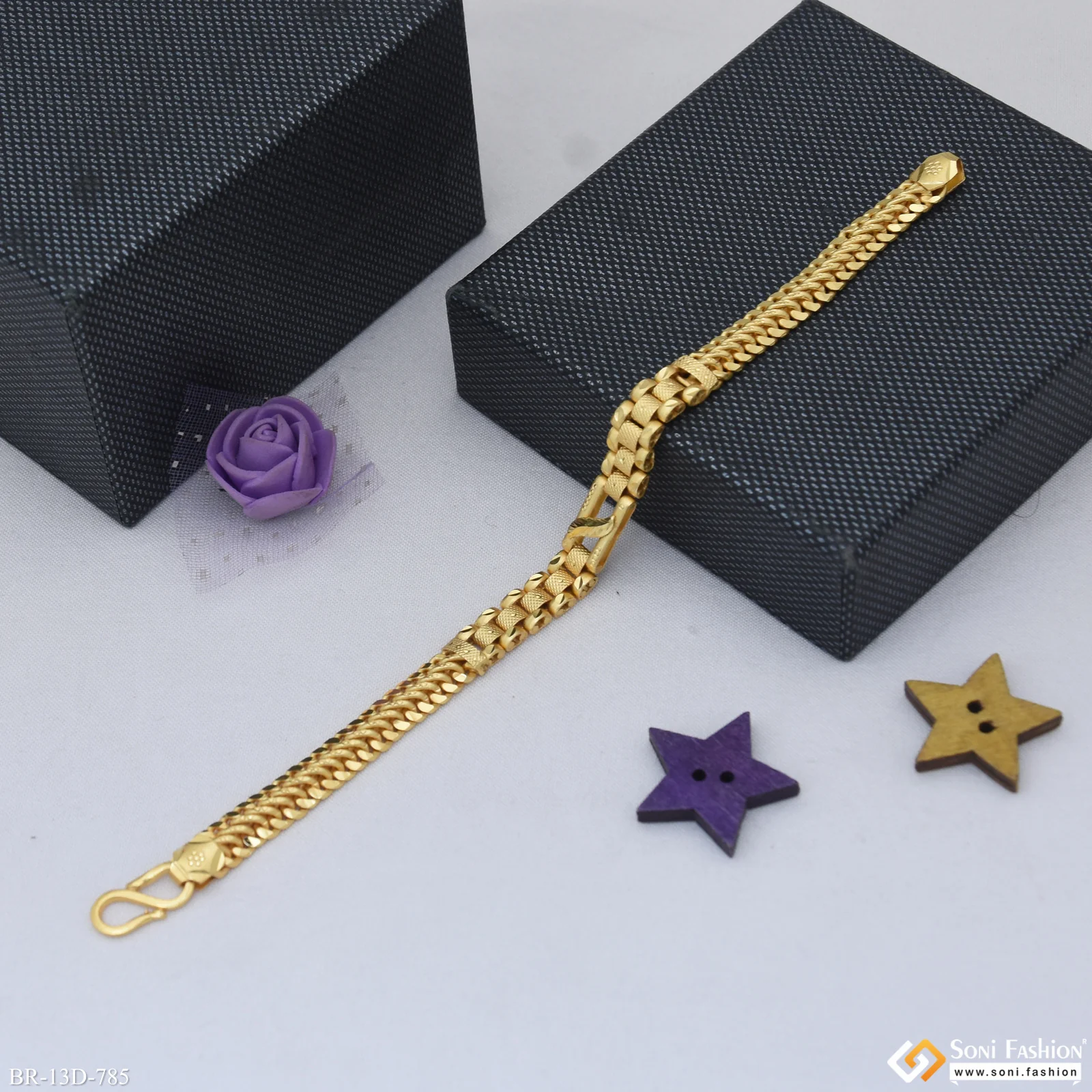 Extraordinary Design Gold Plated Box Bracelet for Men - Style D785 - Image 3