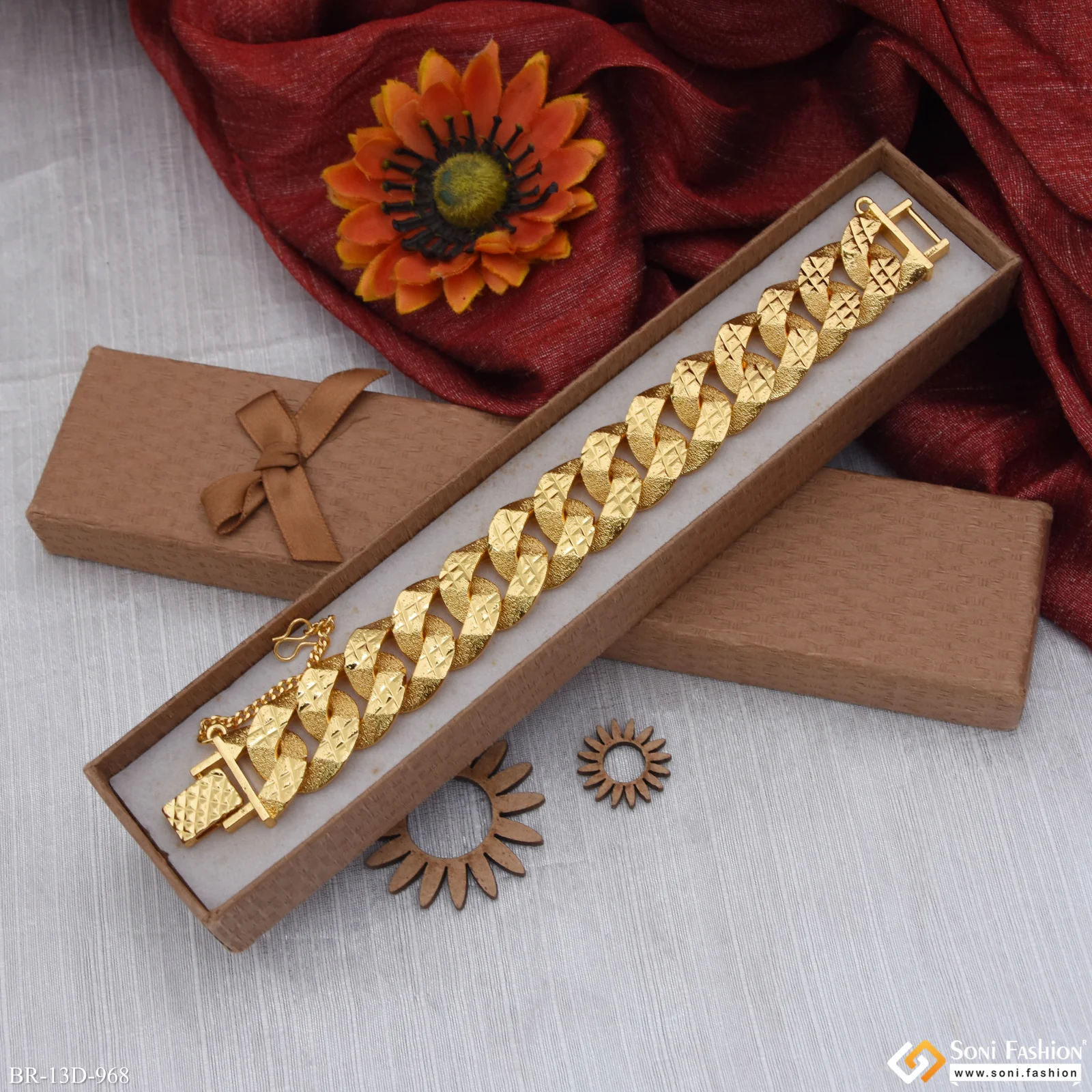Extraordinary Design Gold Plated Link Bracelet for Men - Style D968 - Image 2