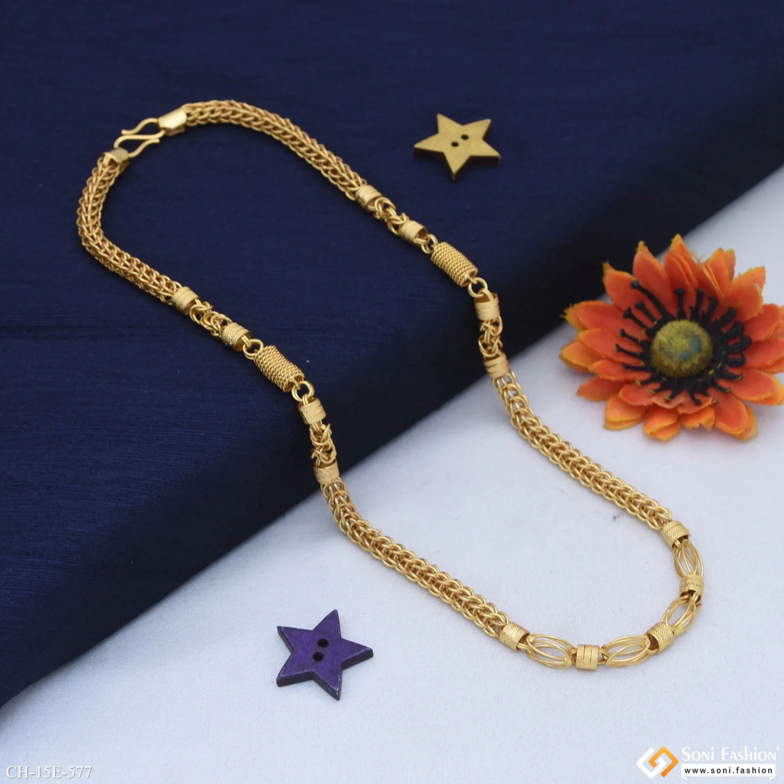Extraordinary Design Gold Plated Rajwadi Chain for Men - Style E577 - Image 4