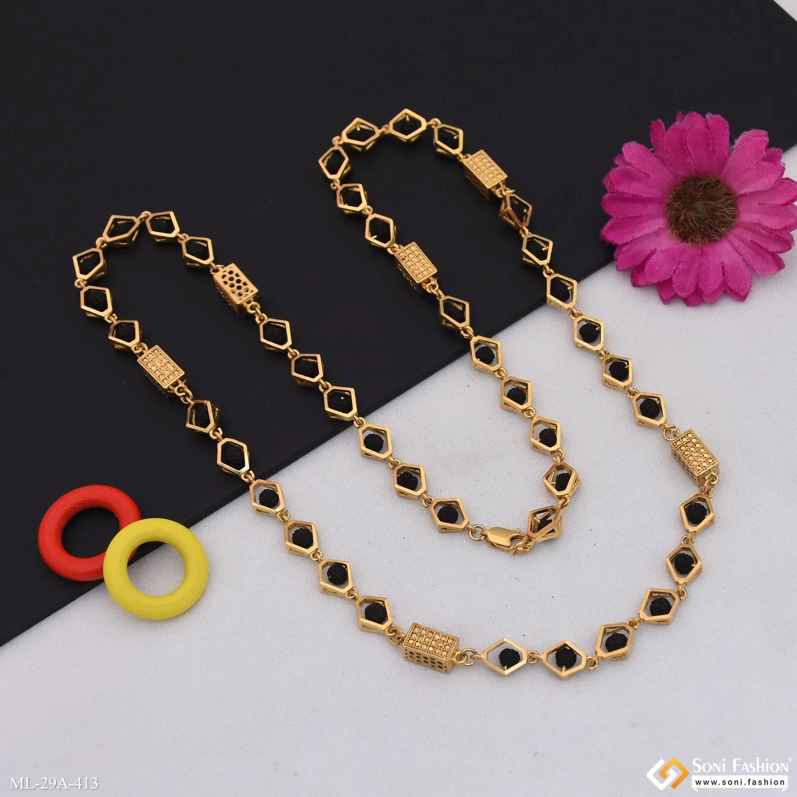 Fabulous Design 18k Gold Plated Rudraksha Mala for Men - Style A413 - Image 4