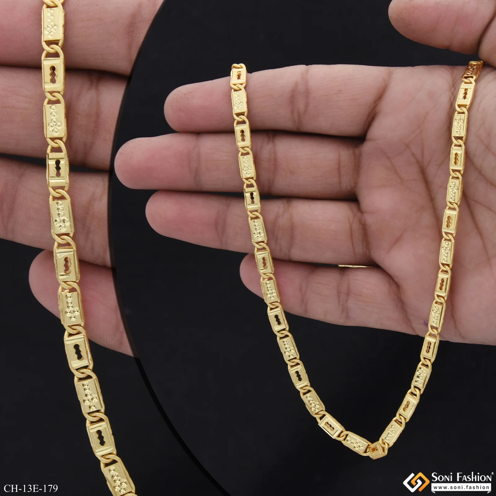 Fabulous Design Gold Plated Biscuit Chain for Men - Style E179 - Image 2