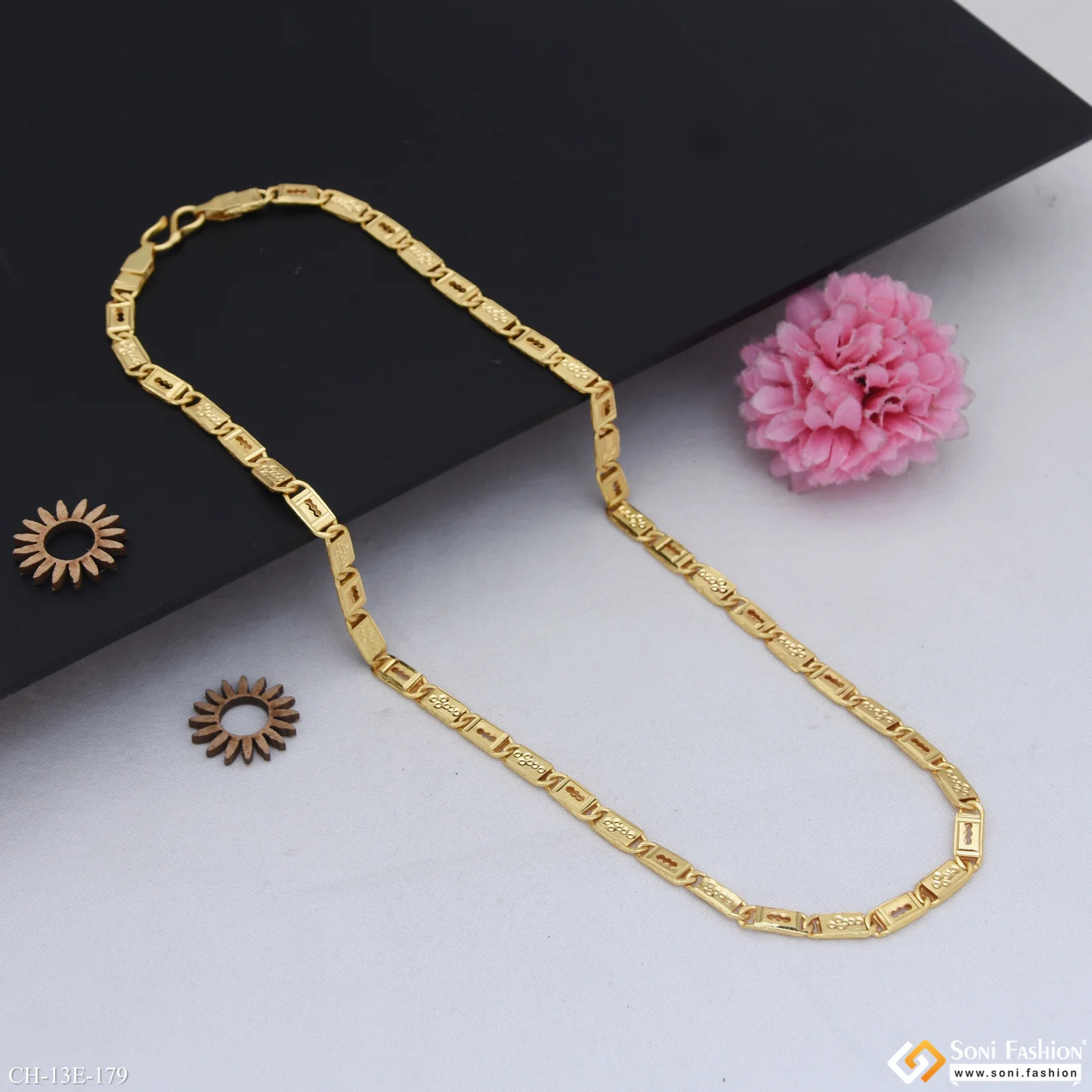 Fabulous Design Gold Plated Biscuit Chain for Men - Style E179 - Image 3