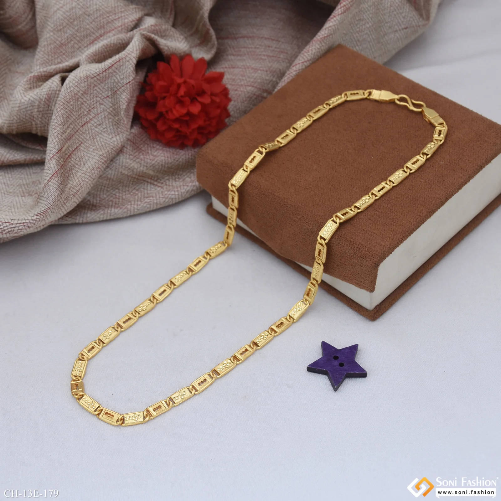 Fabulous Design Gold Plated Biscuit Chain for Men - Style E179 - Image 4