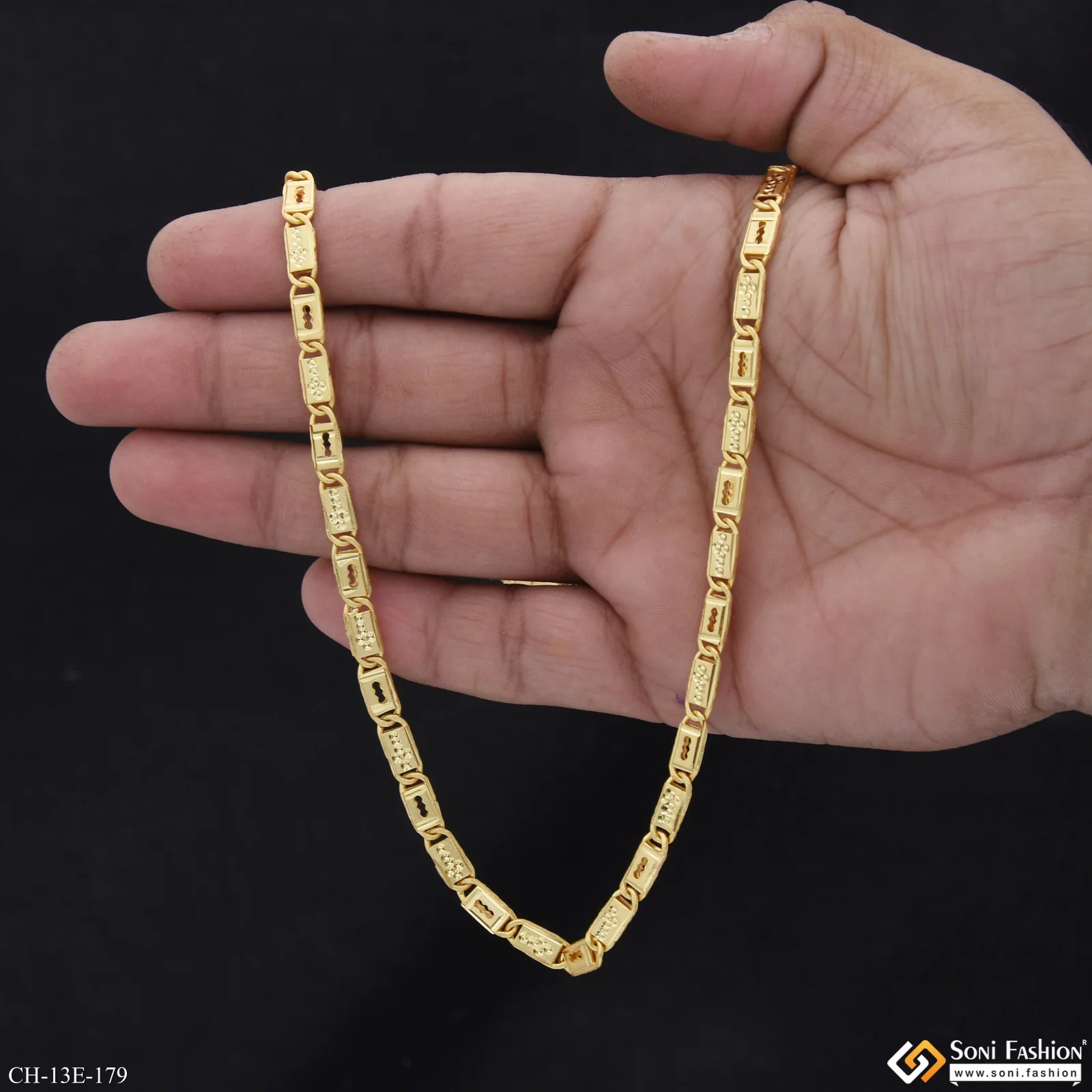 Fabulous Design Gold Plated Biscuit Chain for Men - Style E179 - Image 6