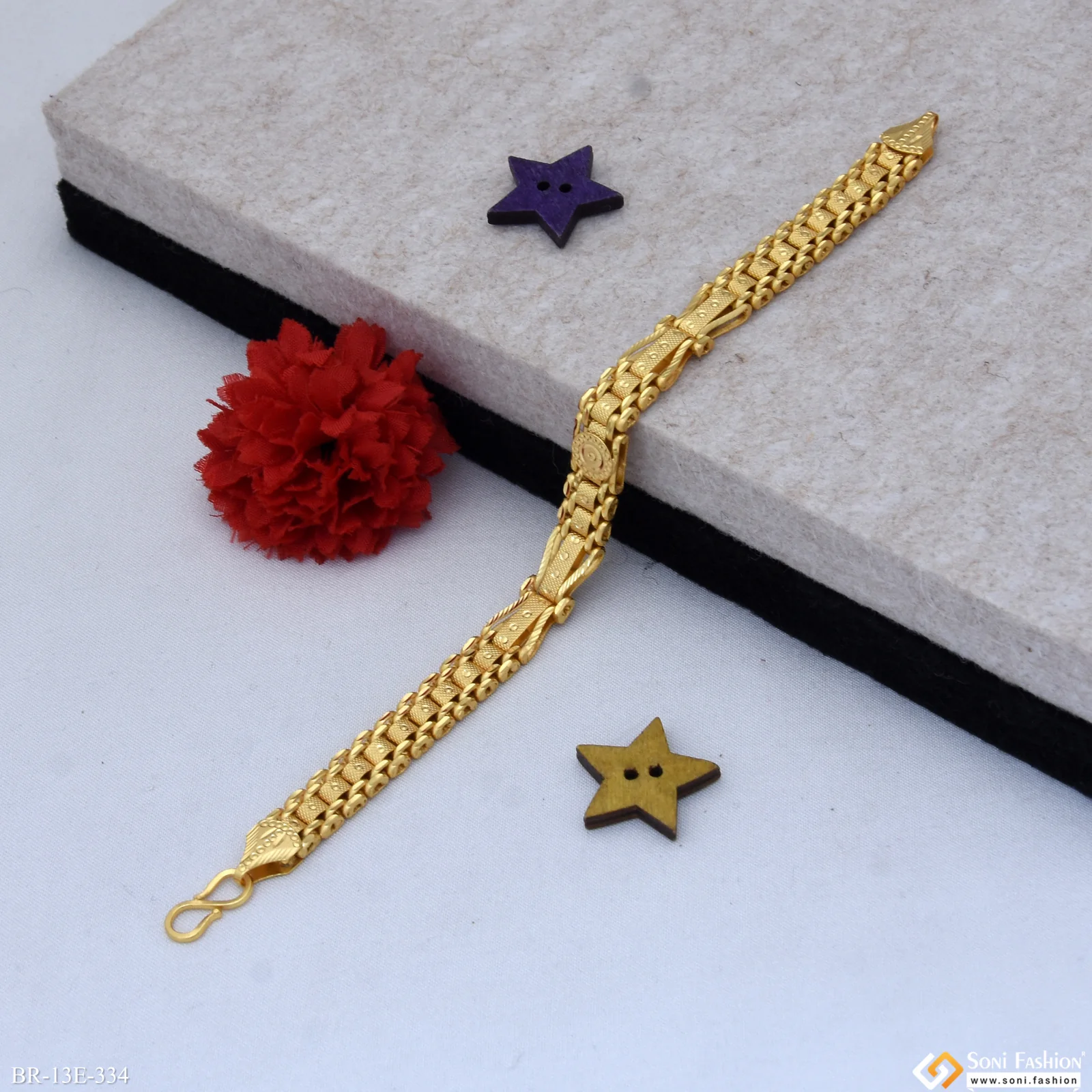 Fabulous Design Gold Plated Box Bracelet for Men - Style E334 - Image 4