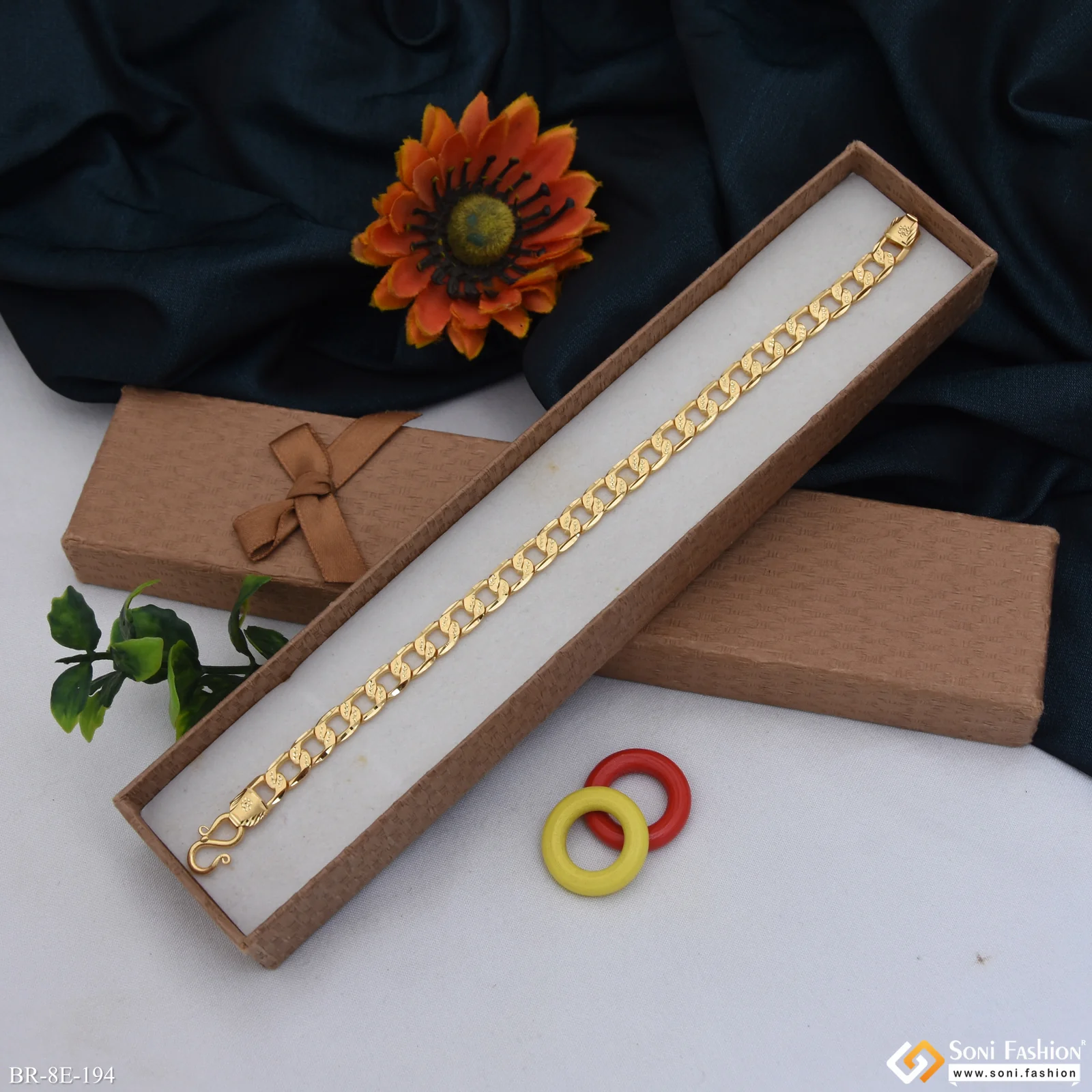 Fabulous Design Gold Plated Link Bracelet for Men - Style E194 - Image 3