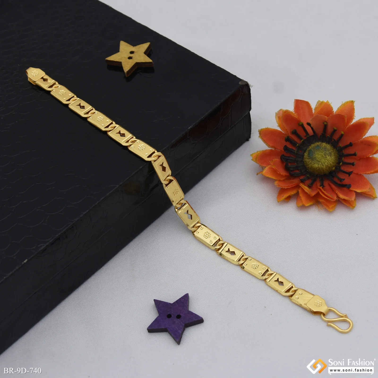 Fabulous Design Gold Plated Nawabi Bracelet for Men - Style D740 - Image 5