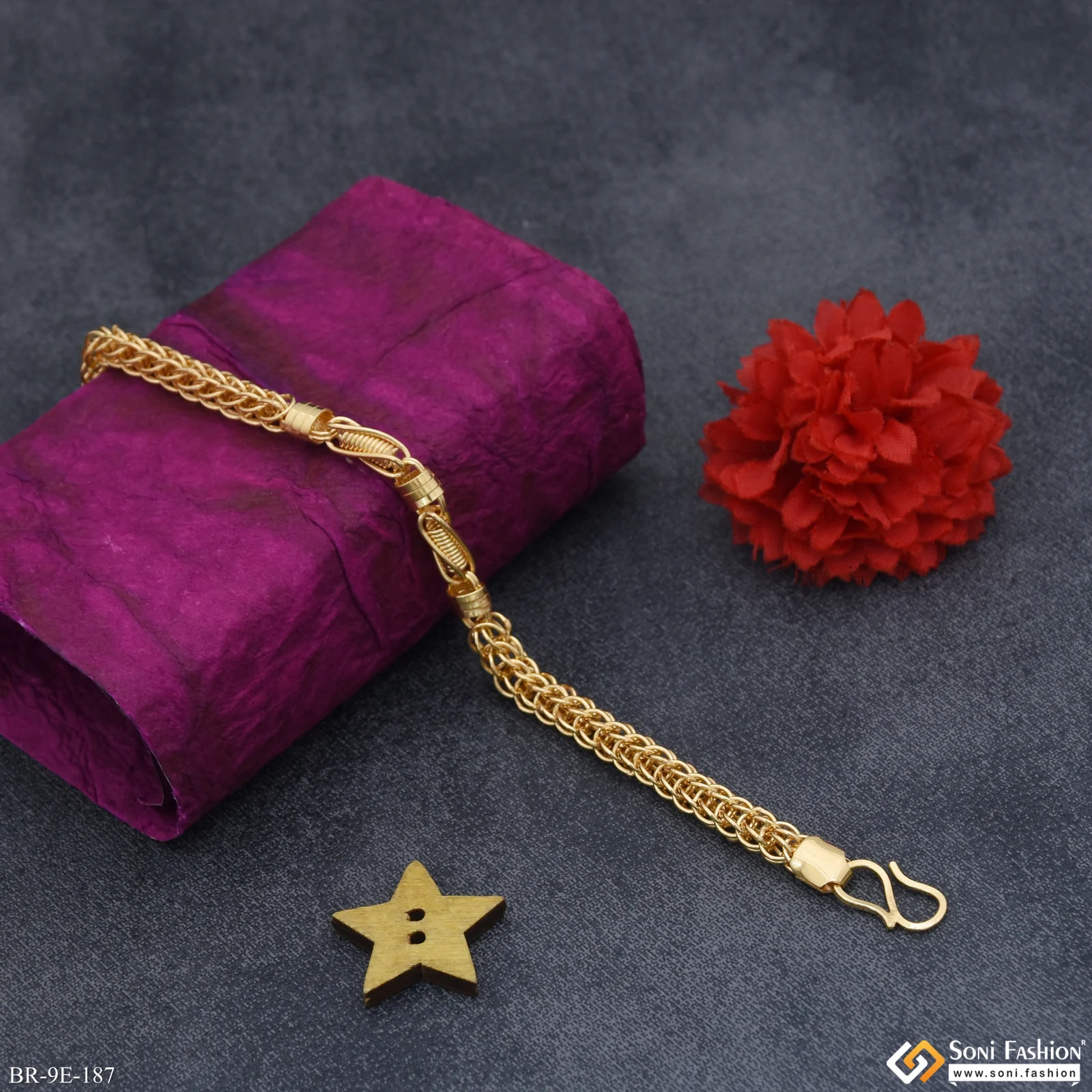 Fabulous Design Gold Plated Rajwadi Bracelet for Men - Style E187 - Image 4