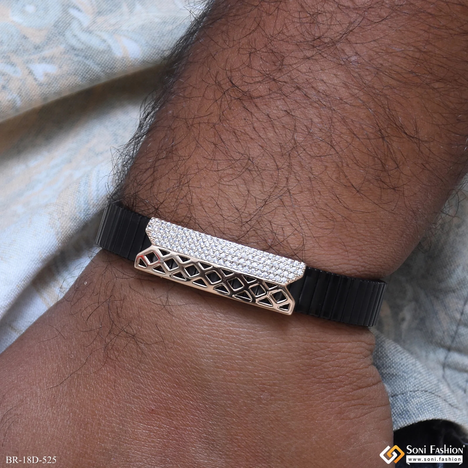 Fabulous Design Rose Gold & Black Color Bracelet for Men - Style D525 - Image 2