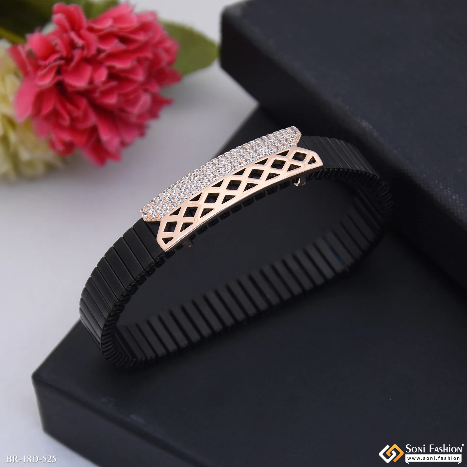 Fabulous Design Rose Gold & Black Color Bracelet for Men - Style D525 - Image 3