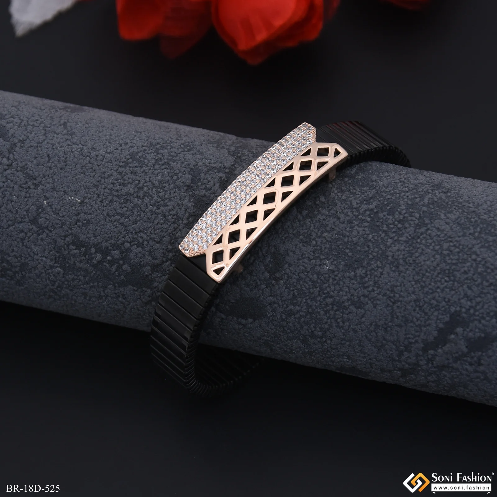 Fabulous Design Rose Gold & Black Color Bracelet for Men - Style D525 - Image 4