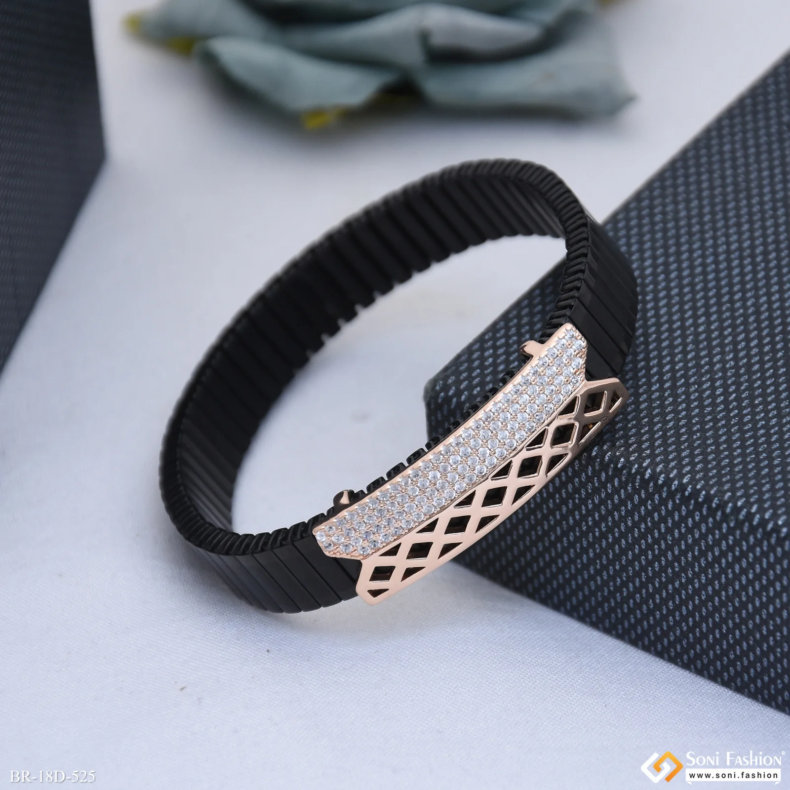 Fabulous Design Rose Gold & Black Color Bracelet for Men - Style D525 - Image 5