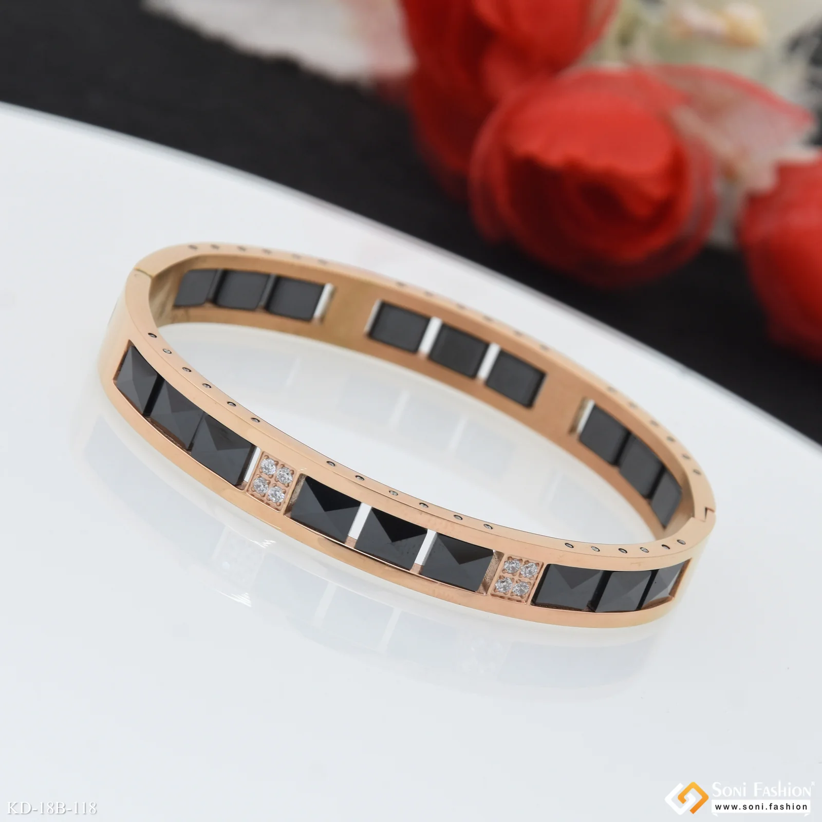 Fabulous Design Rose Gold Color Ceramic & Steel Kada for Men - Style B118 - Image 3