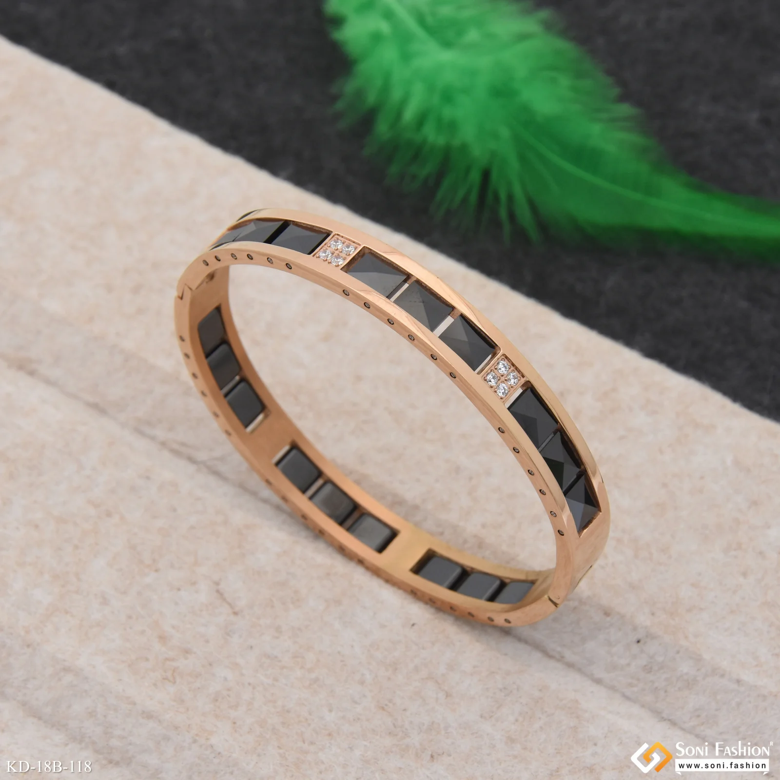 Fabulous Design Rose Gold Color Ceramic & Steel Kada for Men - Style B118 - Image 4