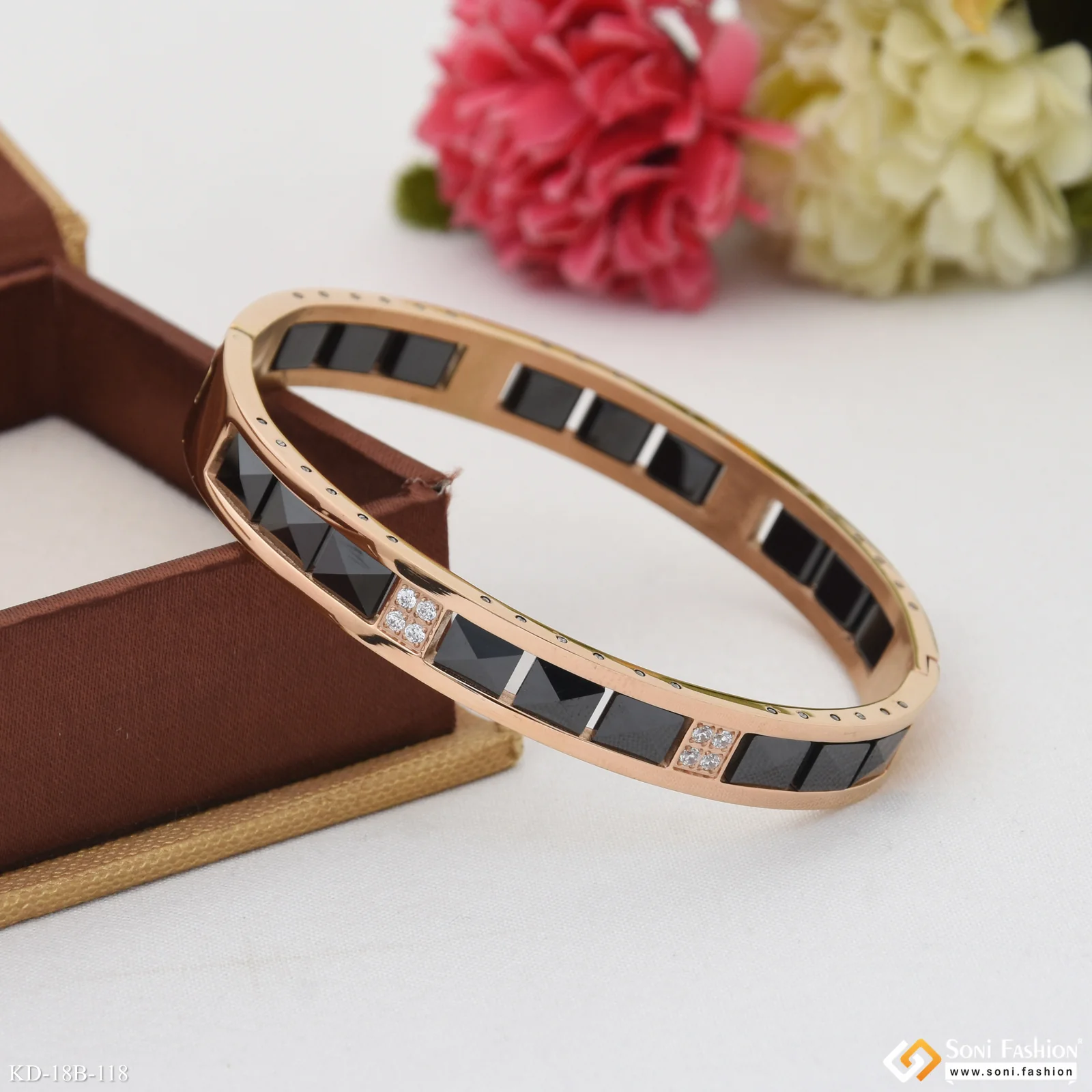 Fabulous Design Rose Gold Color Ceramic & Steel Kada for Men - Style B118 - Image 5