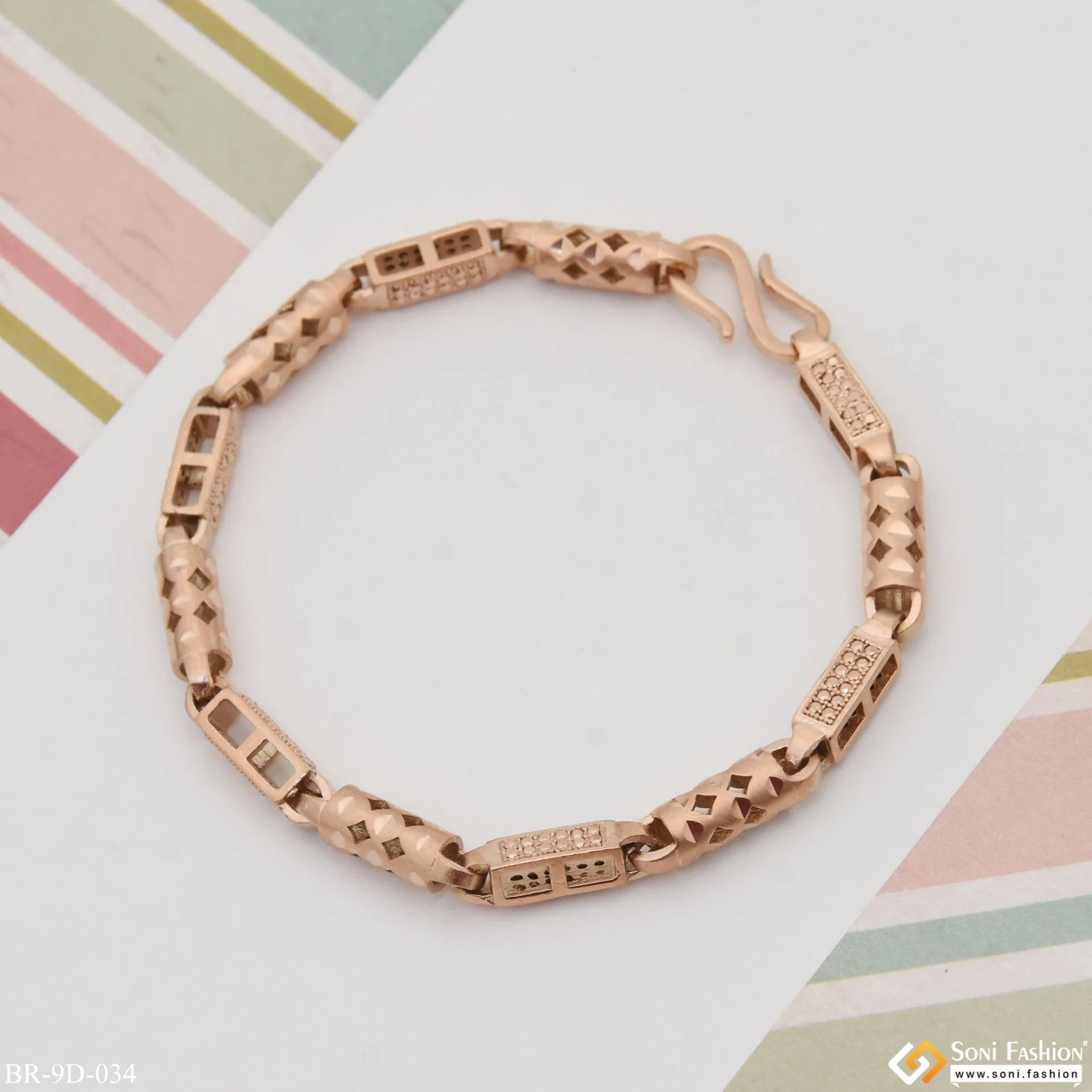 Fancy Design Artisanal Design Rose Gold Color Bracelet for Men - Style D034 - Image 2