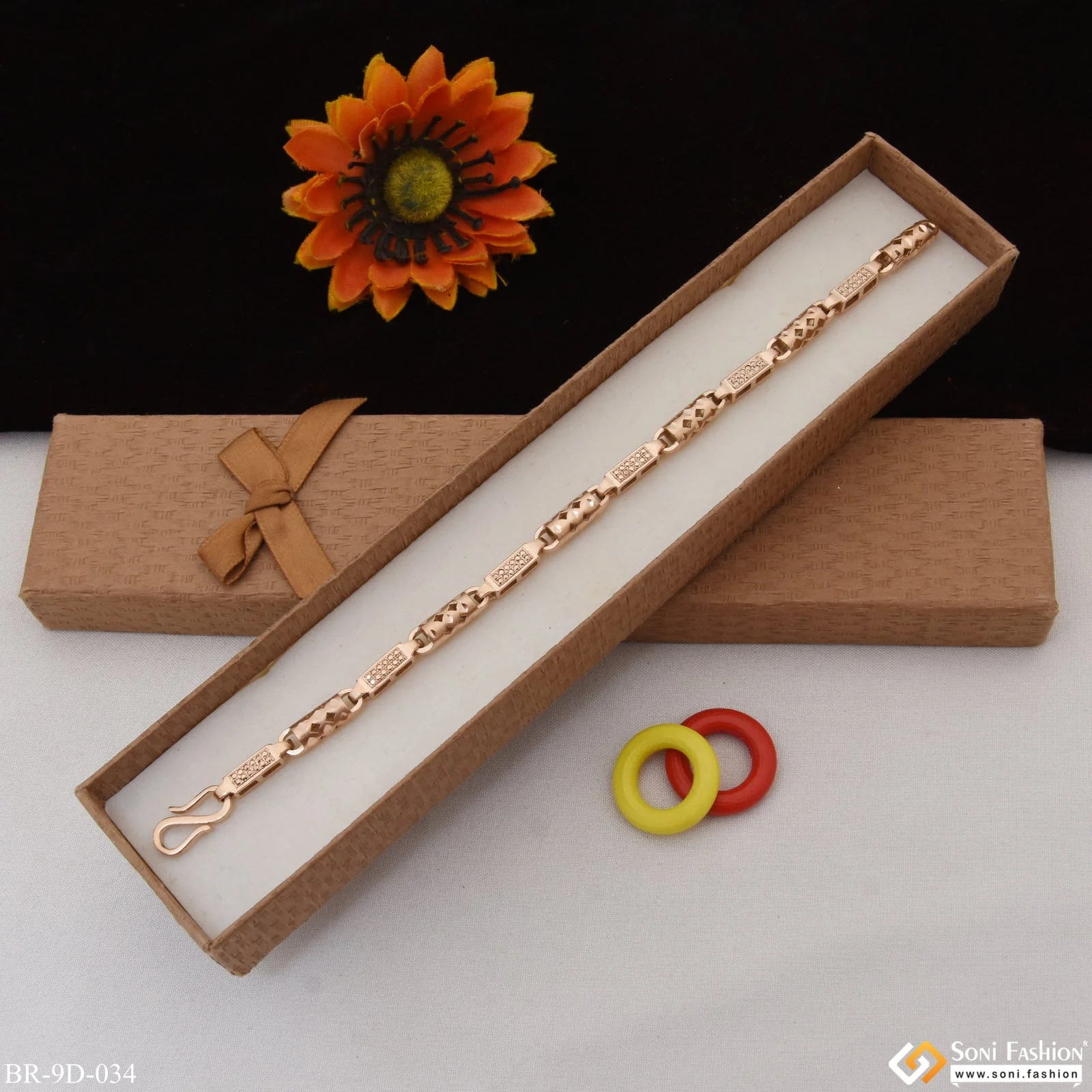 Fancy Design Artisanal Design Rose Gold Color Bracelet for Men - Style D034 - Image 3