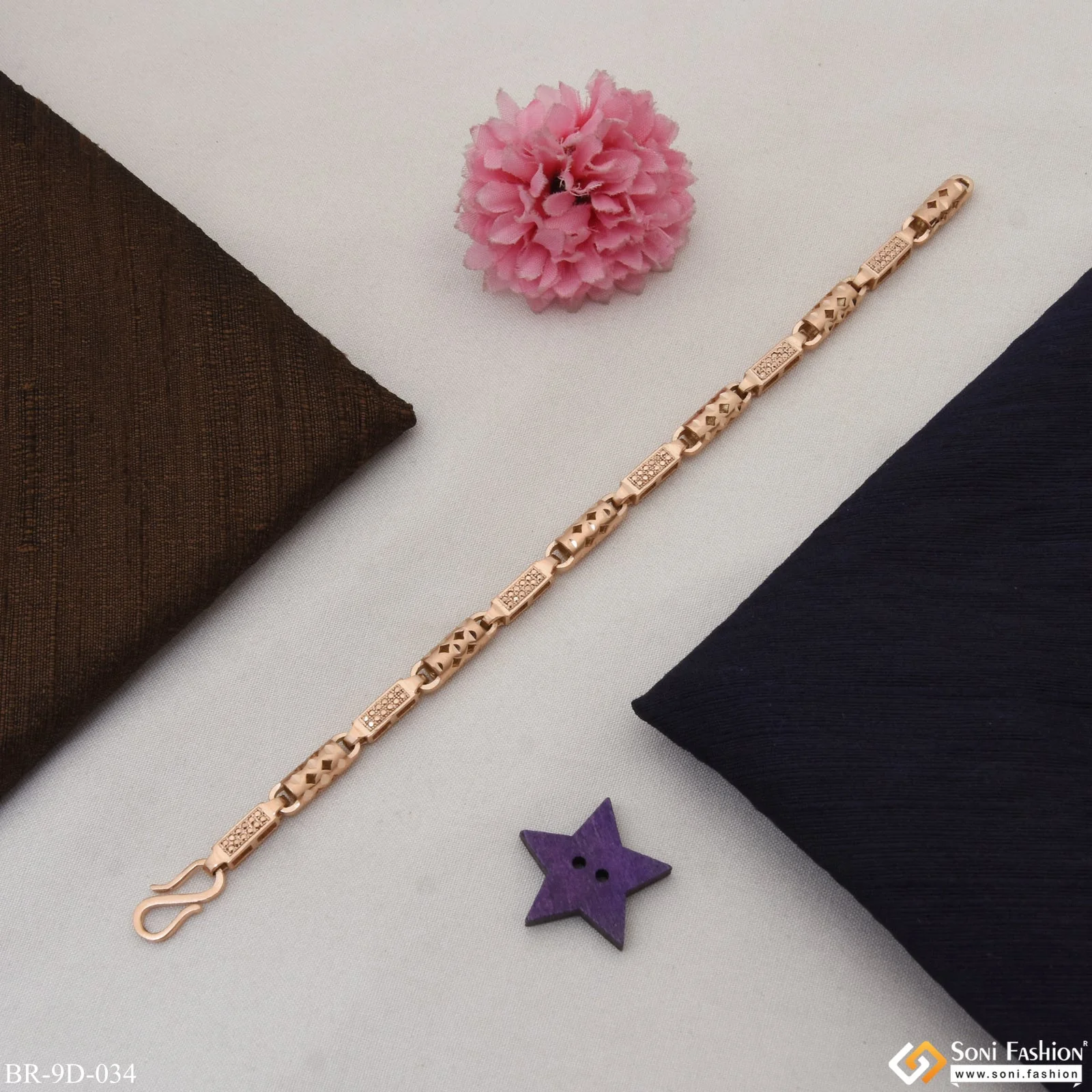 Fancy Design Artisanal Design Rose Gold Color Bracelet for Men - Style D034 - Image 5
