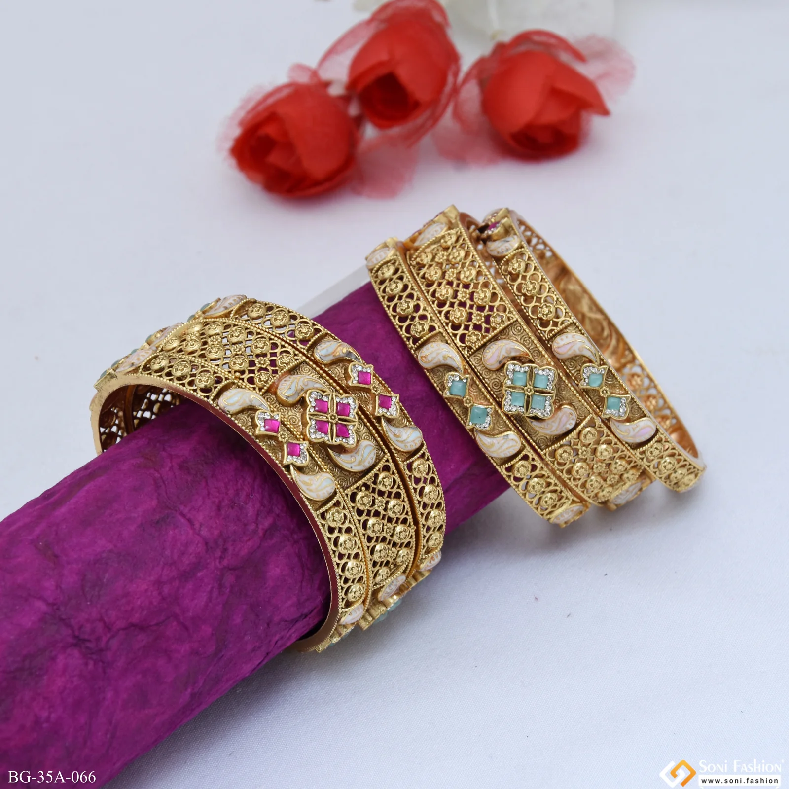 Fancy Design Gold Plated Bangles for Women - Style A066