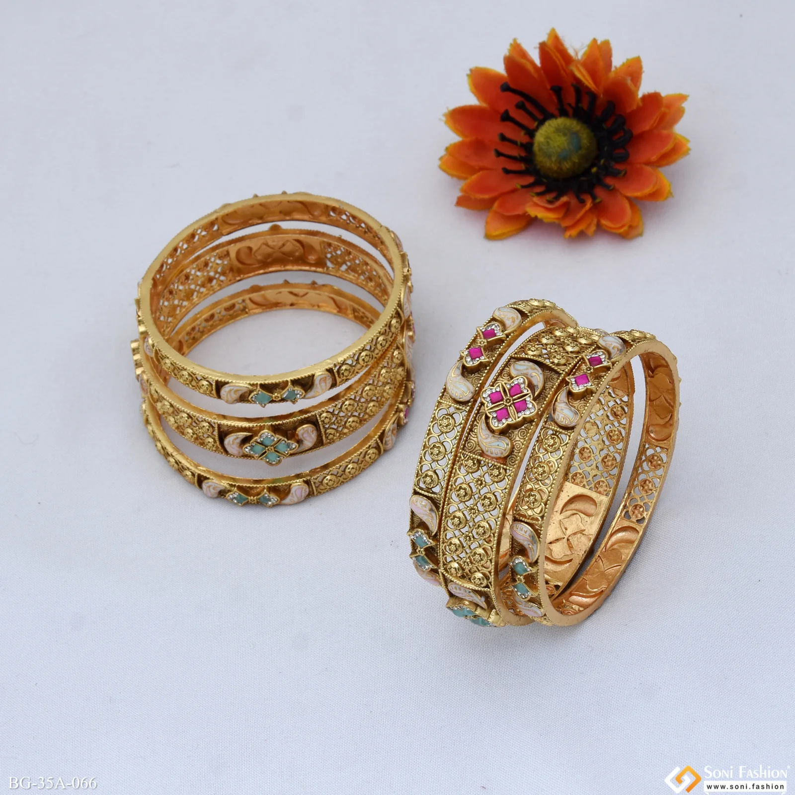 Fancy Design Gold Plated Bangles for Women - Style A066 - Image 2