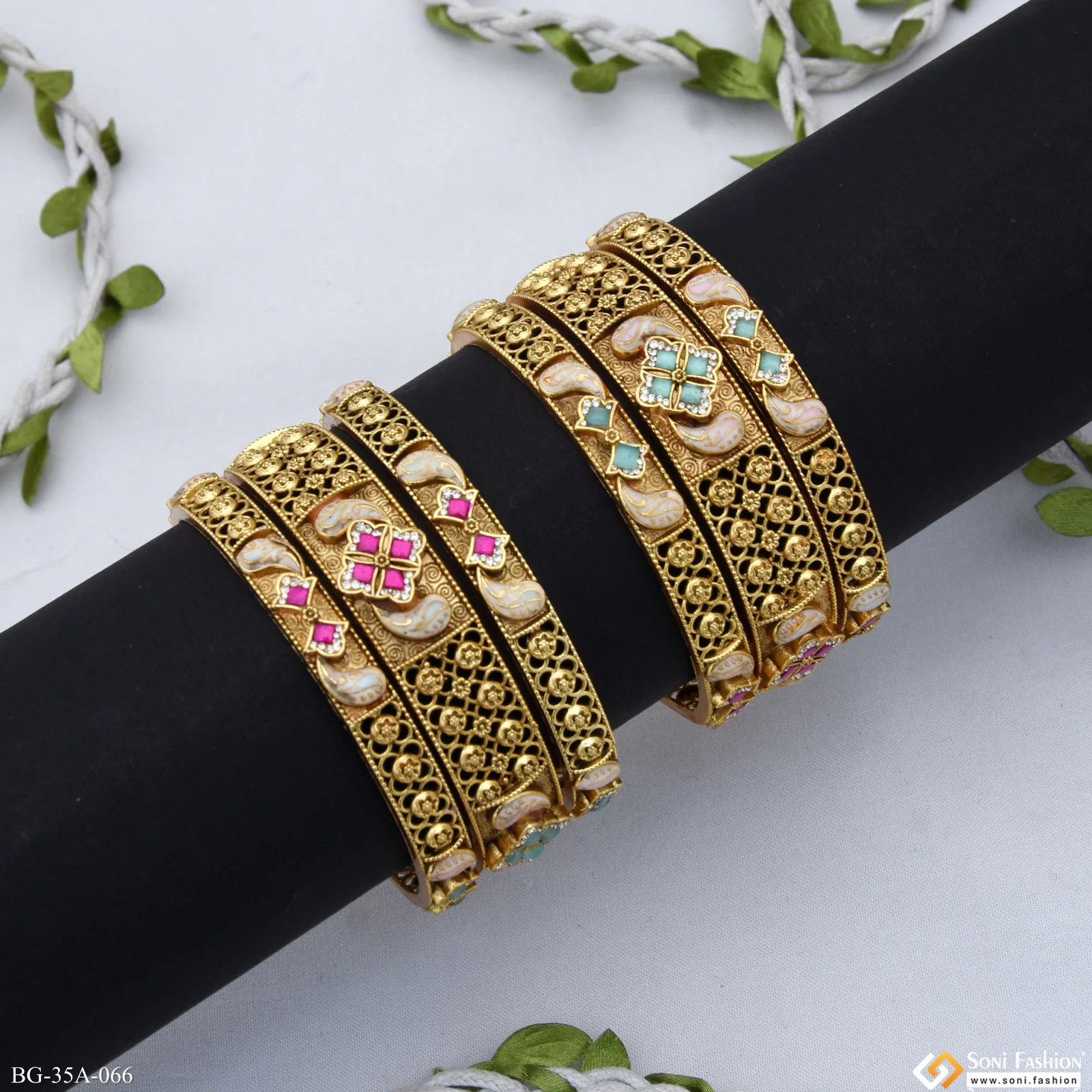 Fancy Design Gold Plated Bangles for Women - Style A066 - Image 3
