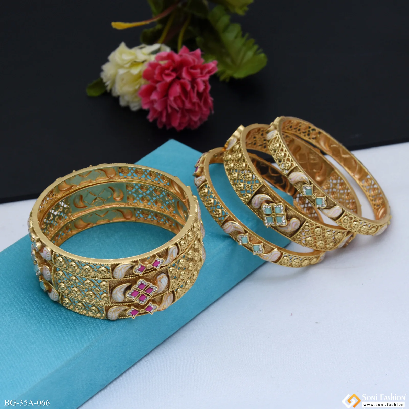 Fancy Design Gold Plated Bangles for Women - Style A066 - Image 4